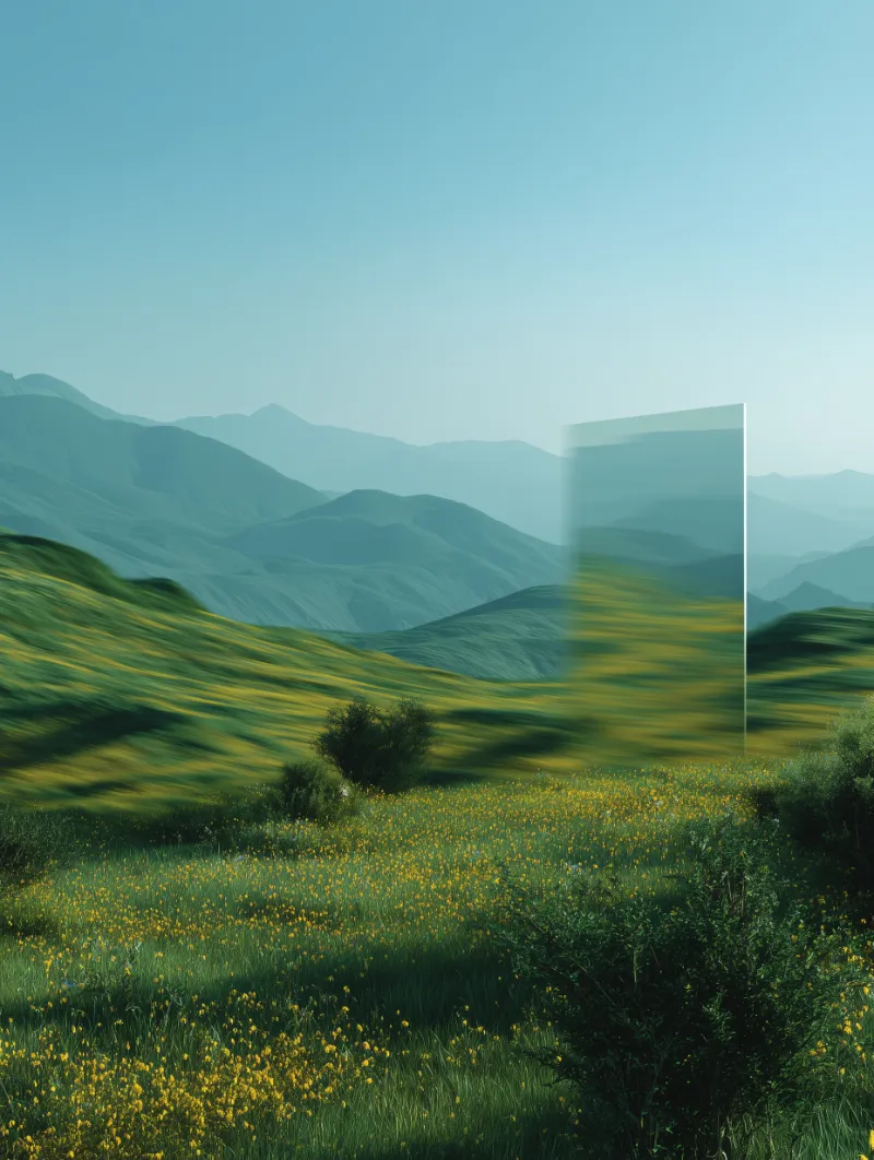 Surreal Glass Panel in Wildflower Mountain Meadow