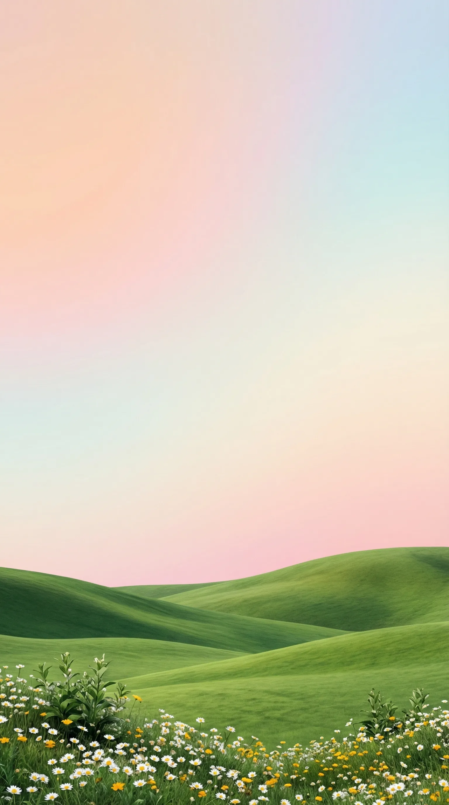 Pastel sky over green rolling hills