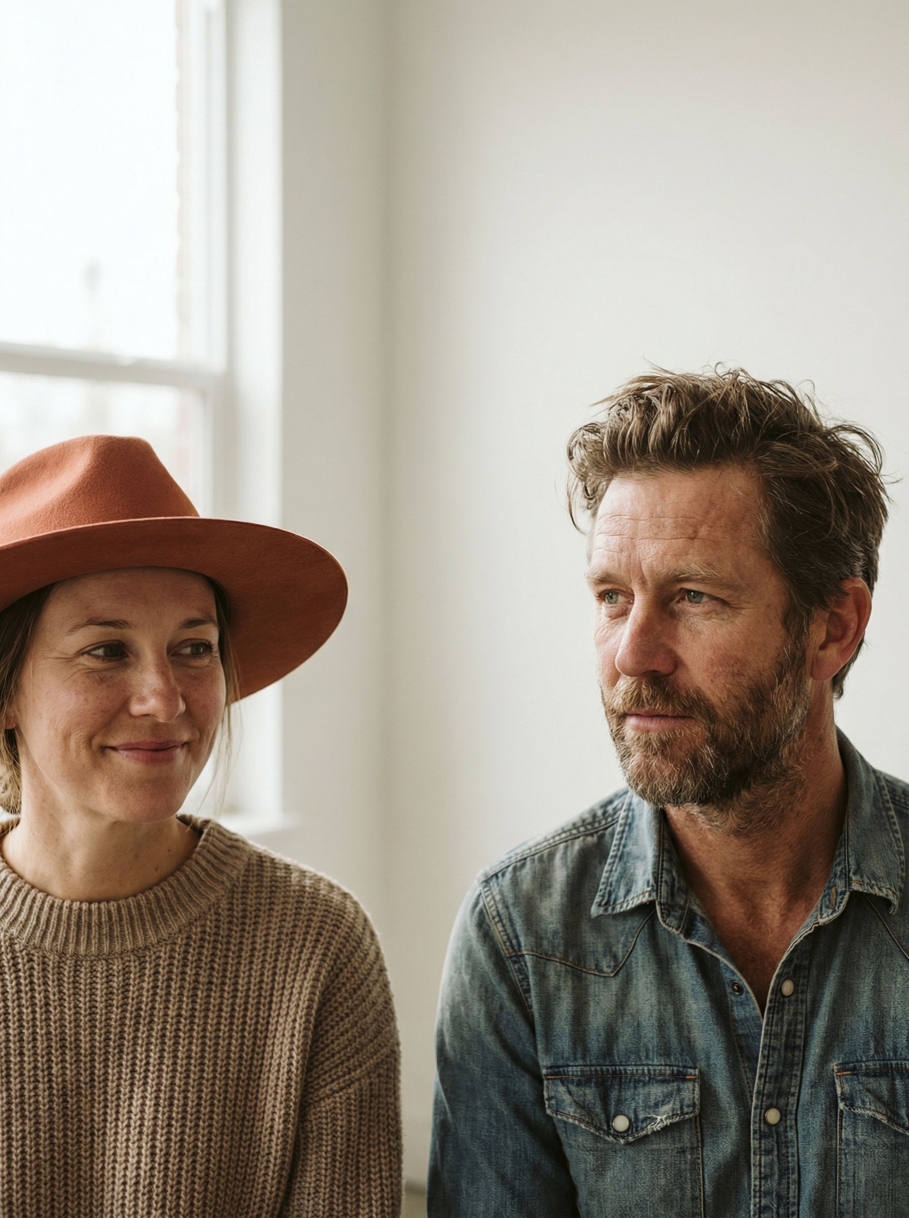 Casual portrait of two adults indoors