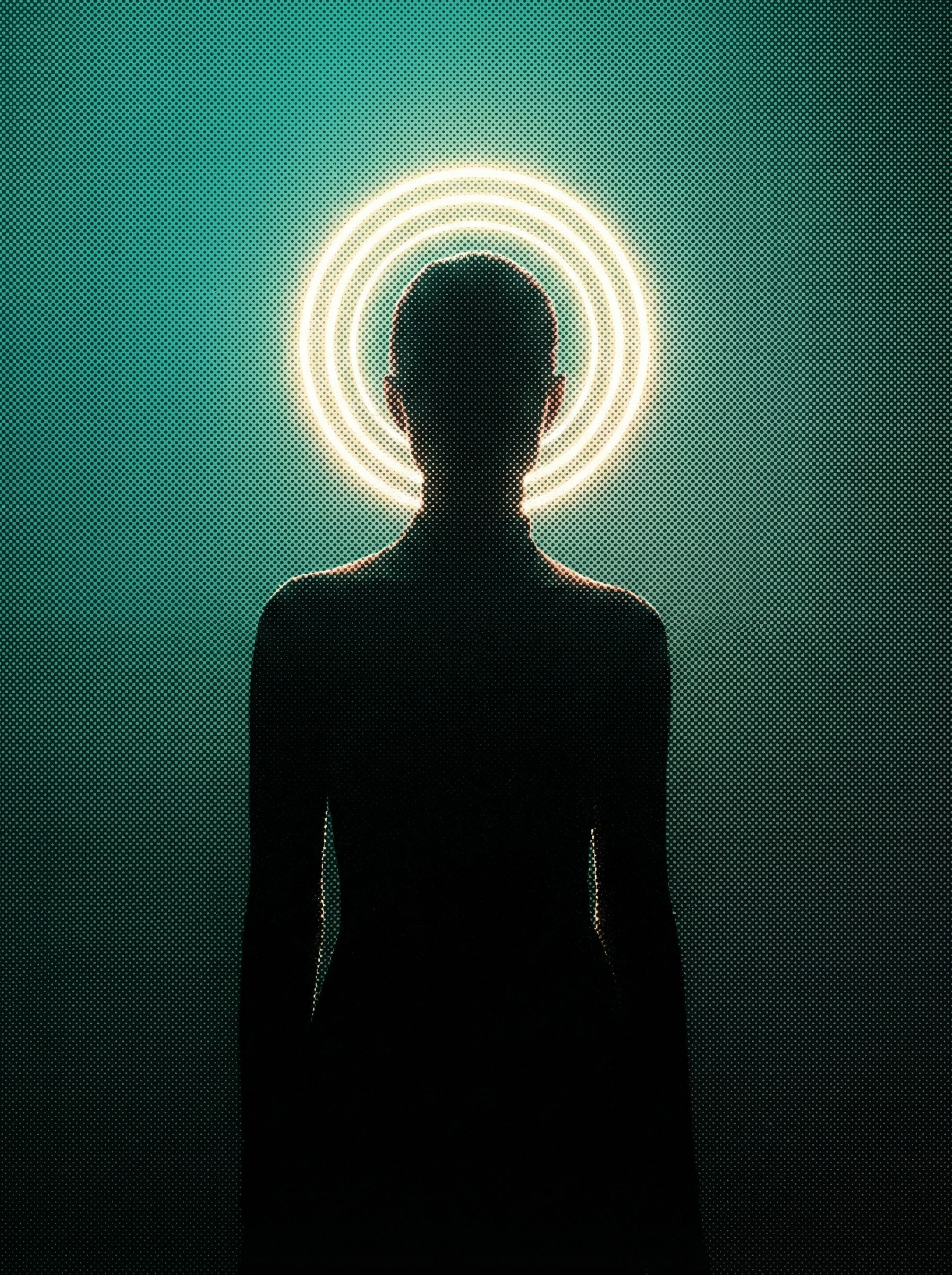 Silhouette with Neon Halo Rings