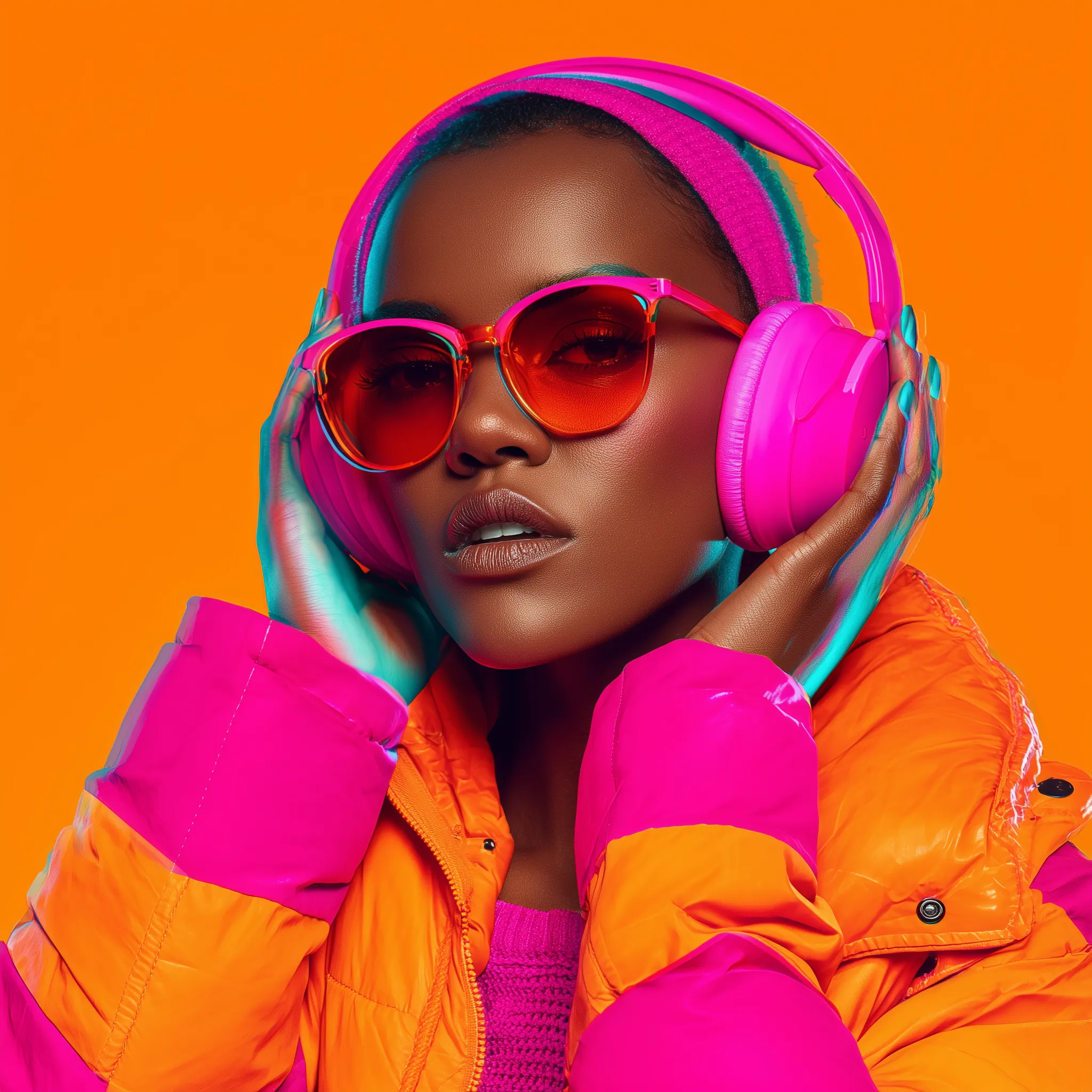 Vibrant Neon Portrait with Headphones