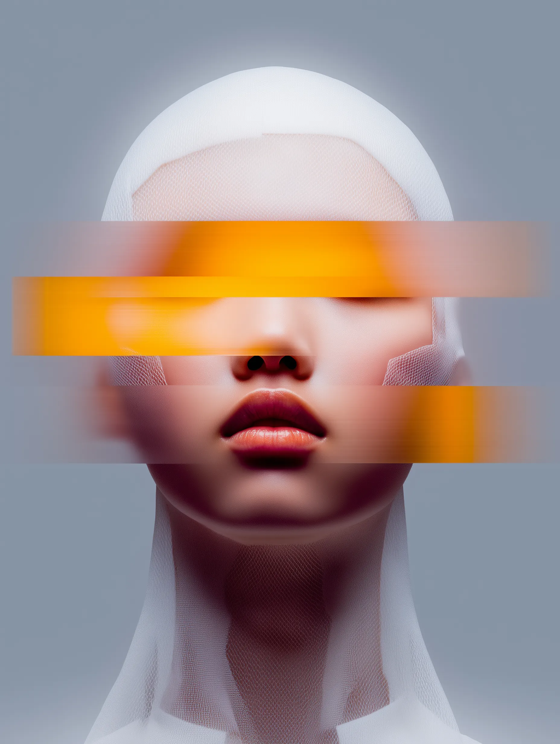 Futuristic Portrait With Orange Glitch Bands