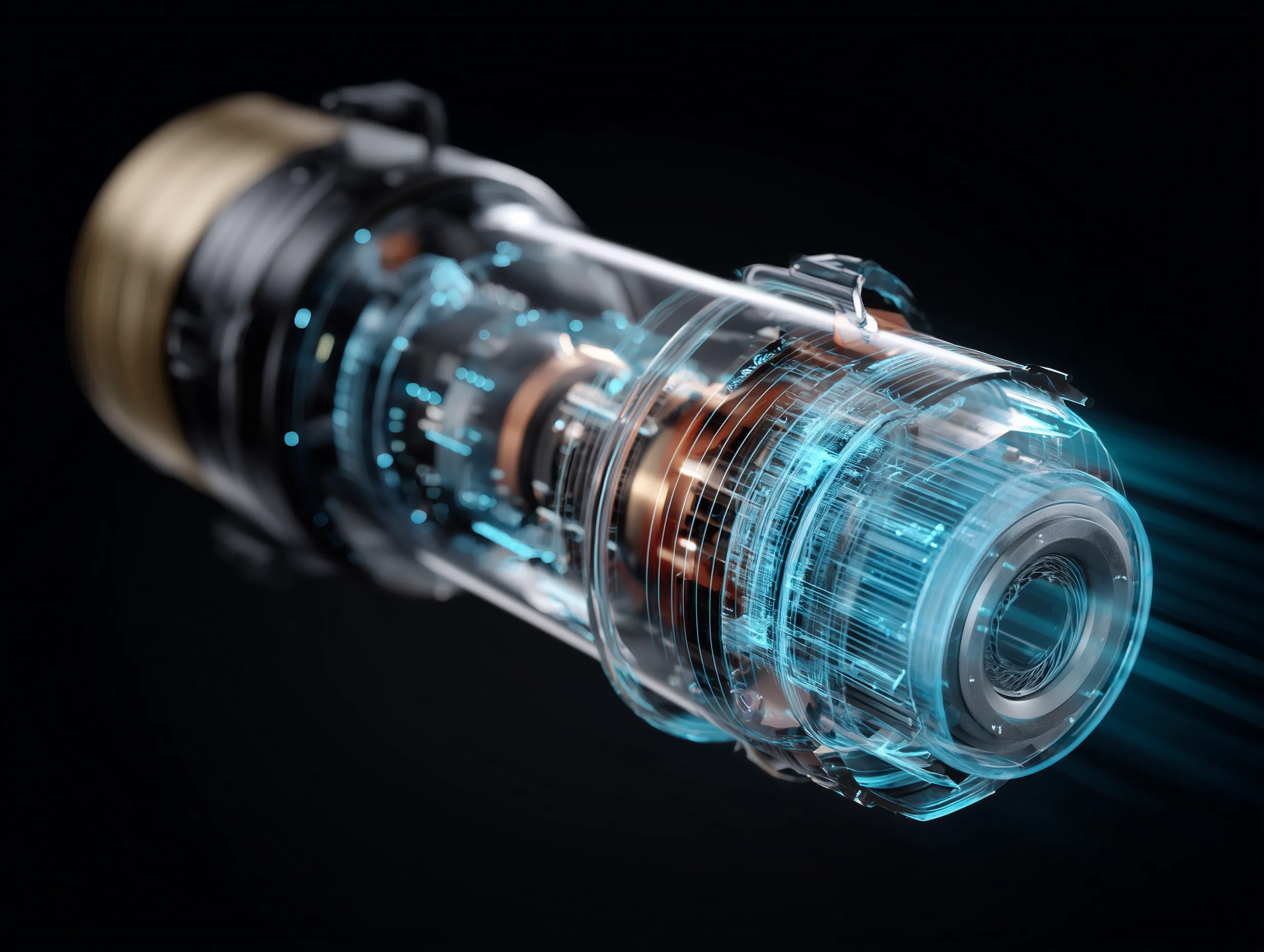 Futuristic Transparent Turbine Engine Cutaway