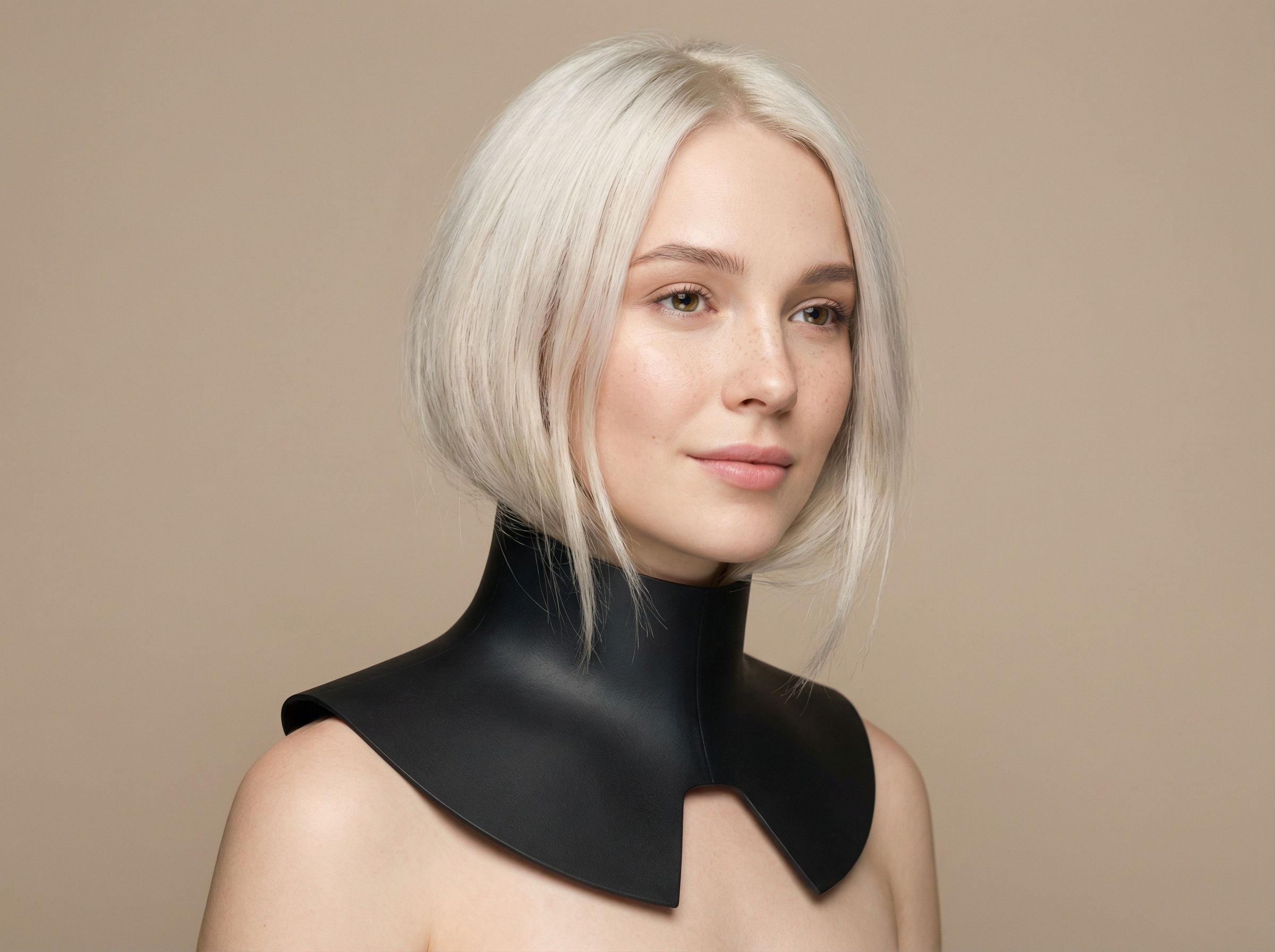 Minimalist portrait with futuristic black collar