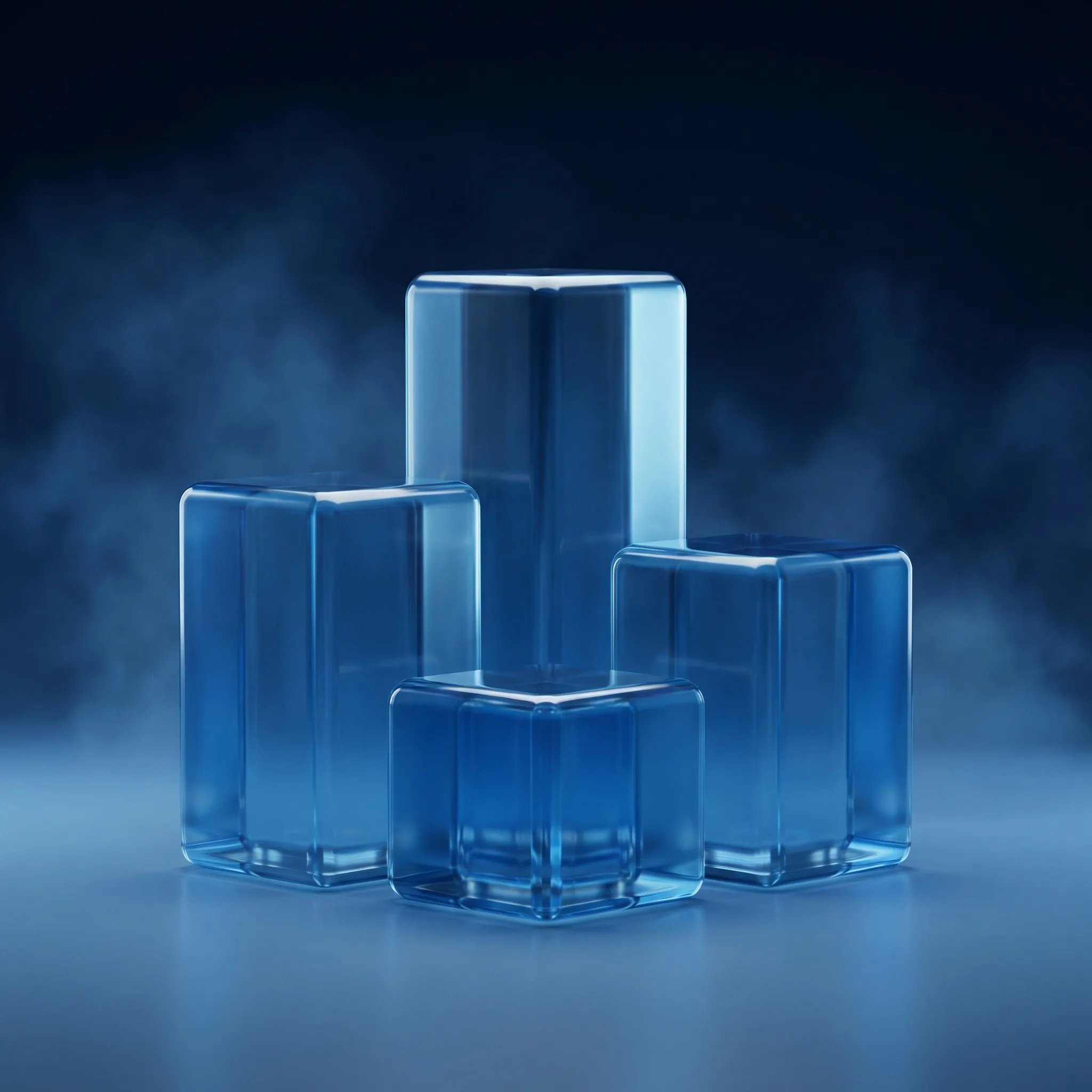 Blue Glass Cubes on Misty Dark Background