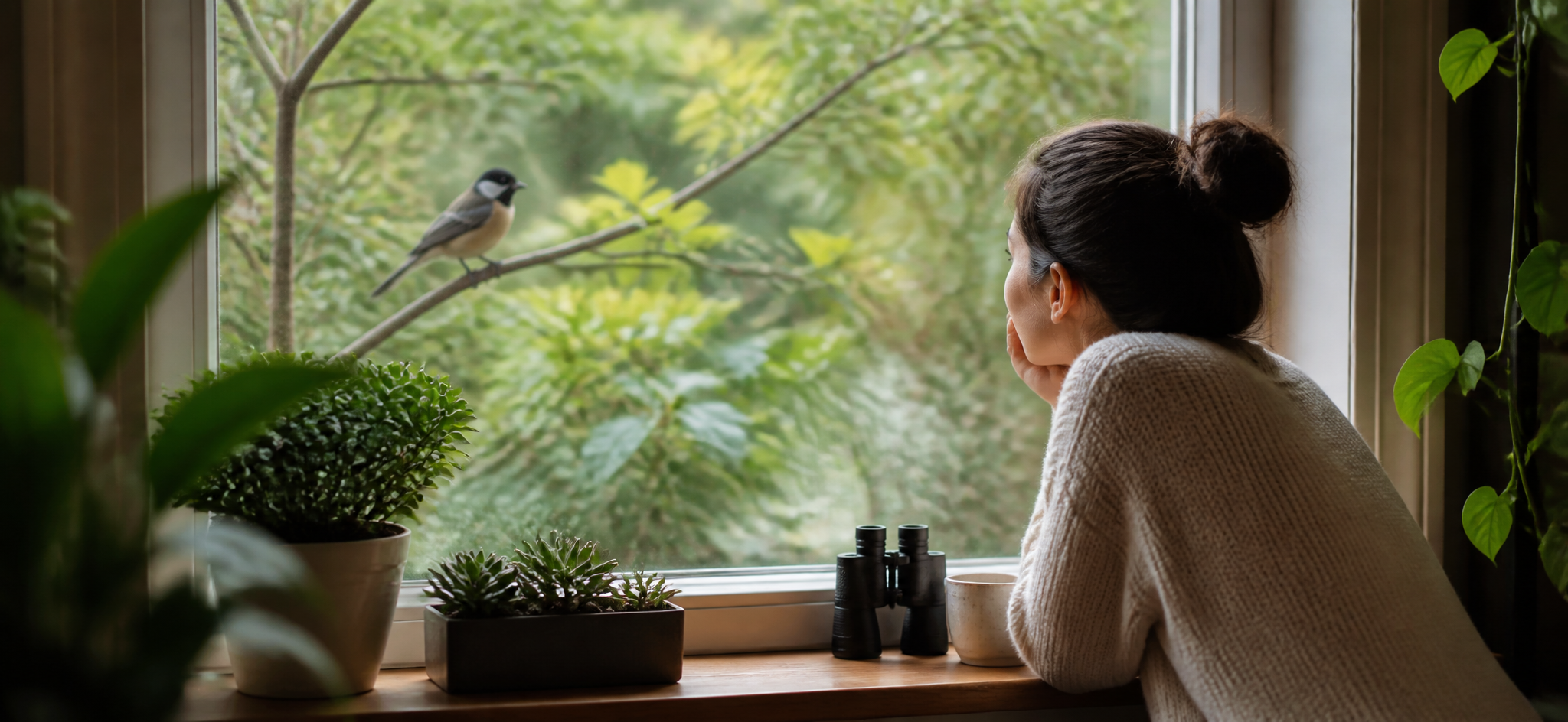 Bird watching from window