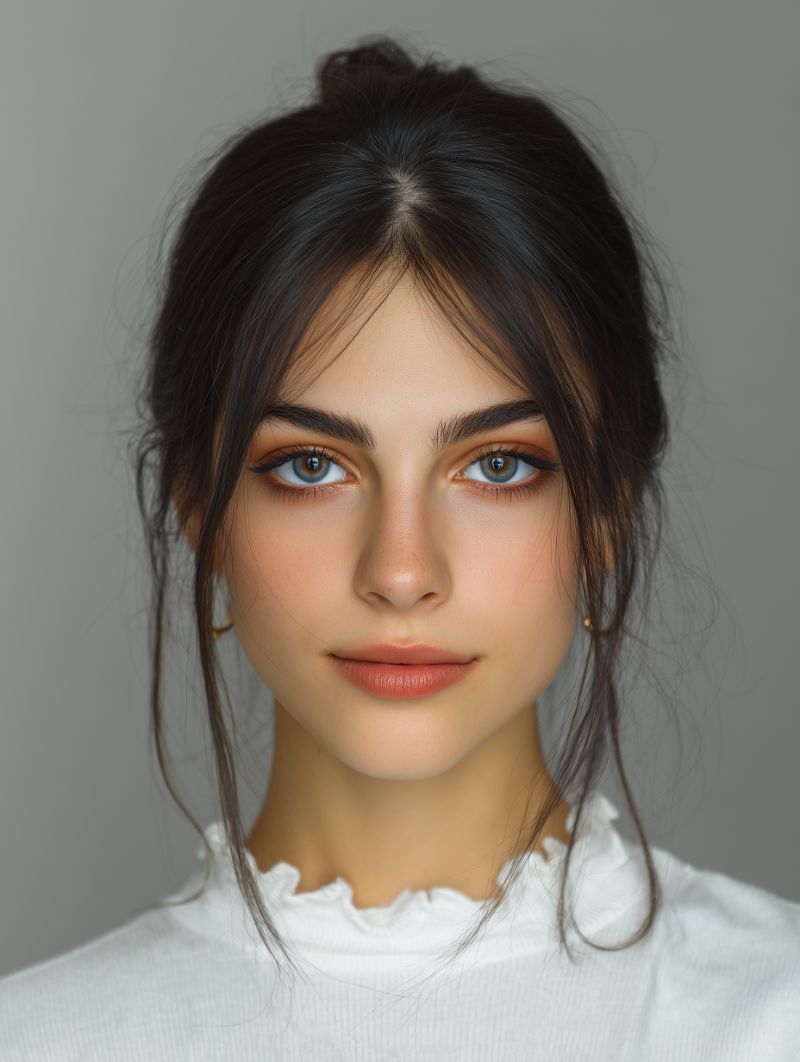 Studio portrait of young woman with blue eyes