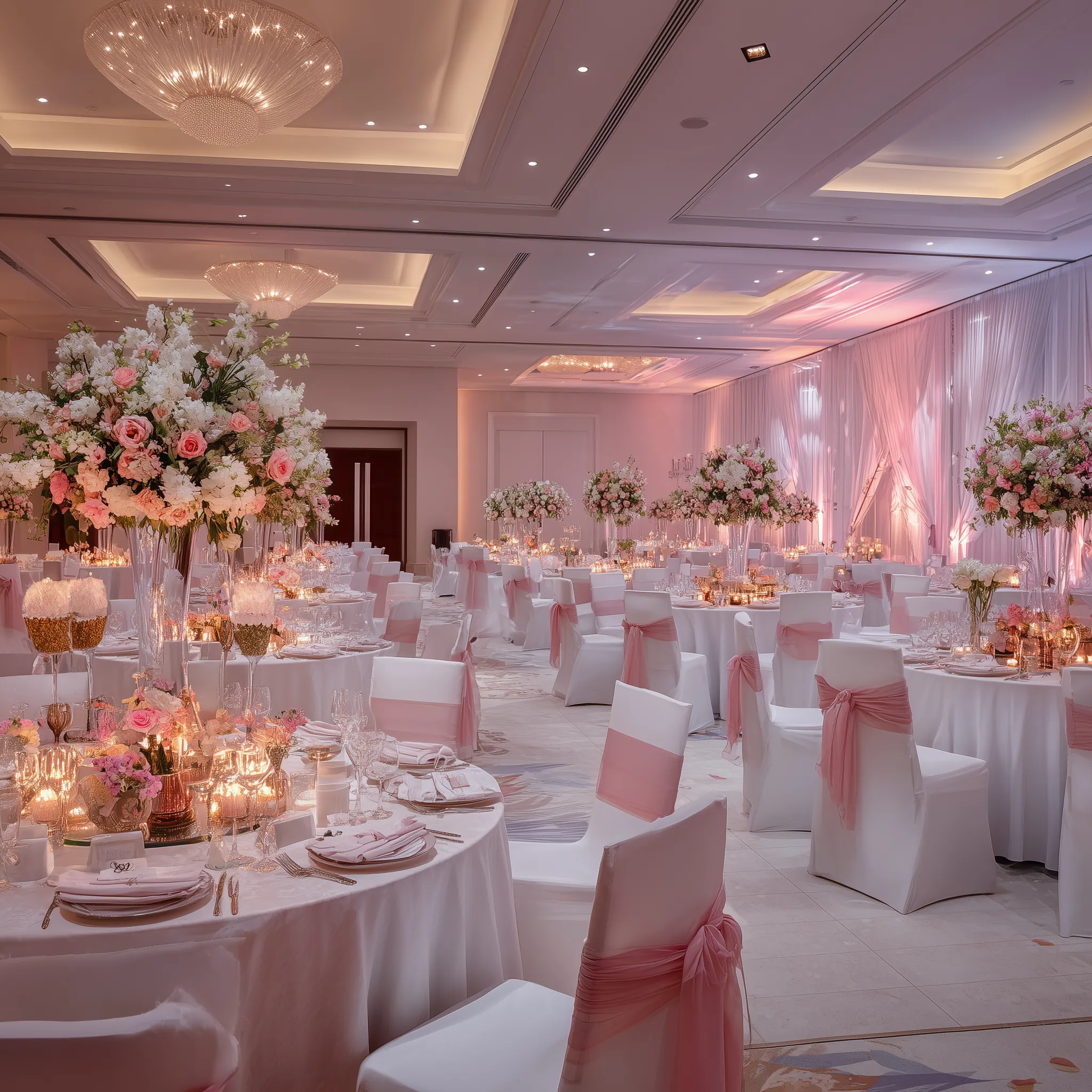 Elegant Pink and White Wedding Reception Hall