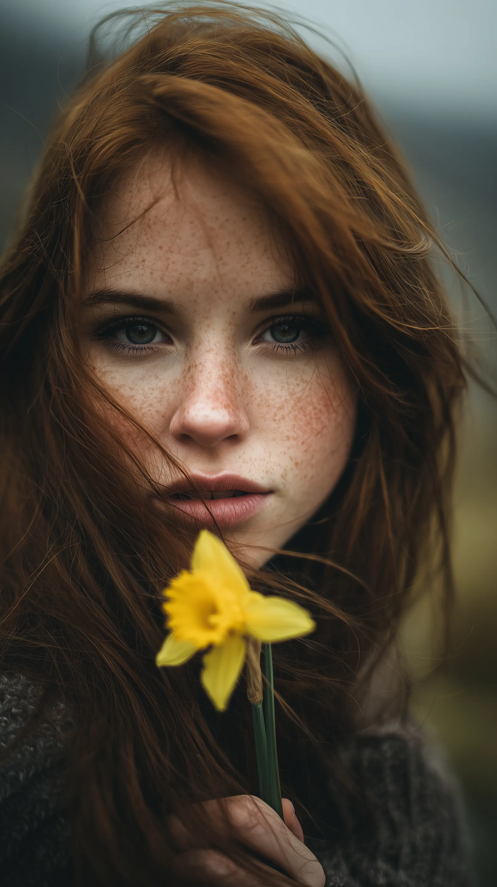 Moody Portrait with Yellow Daffodil