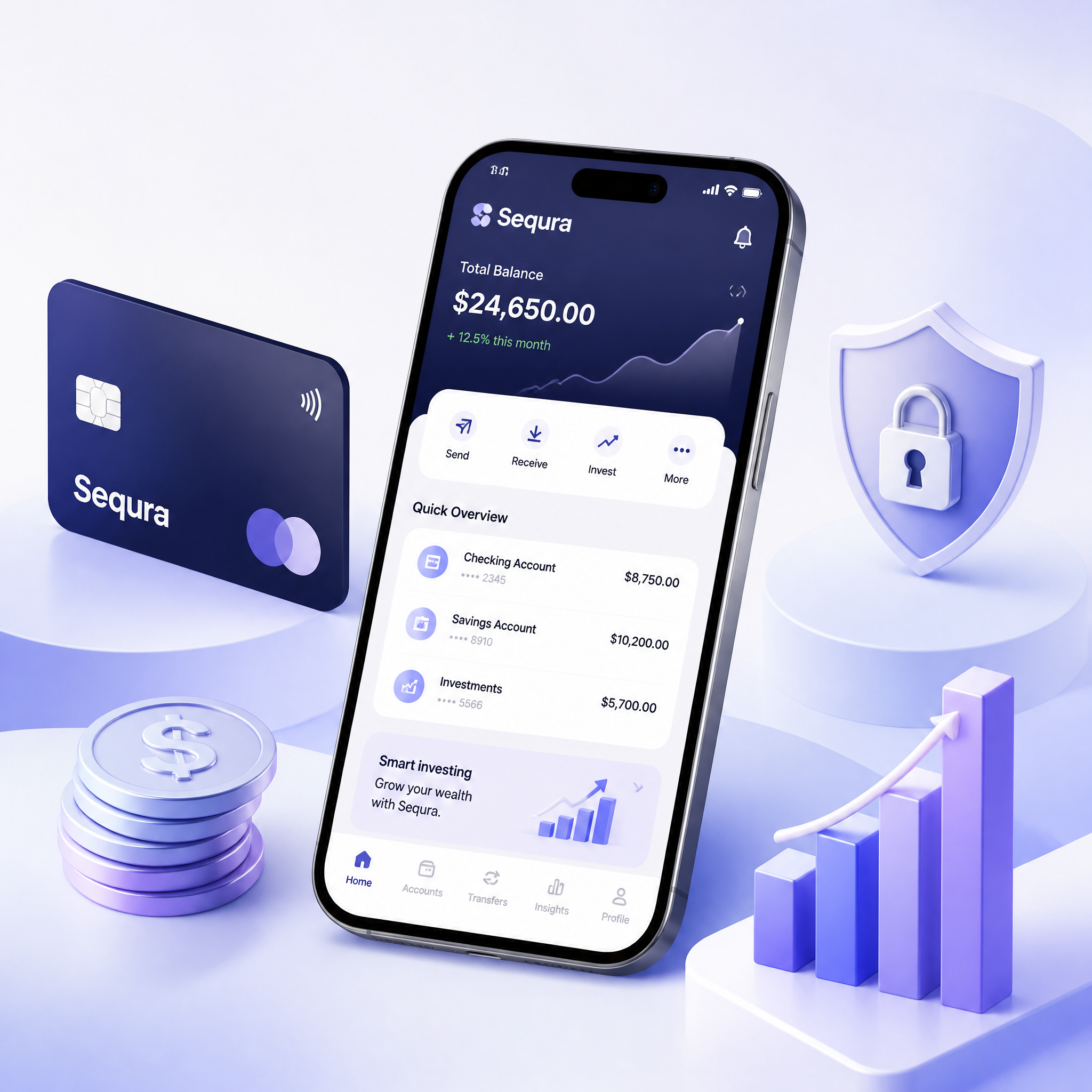 Fintech App UI with 3D Assets