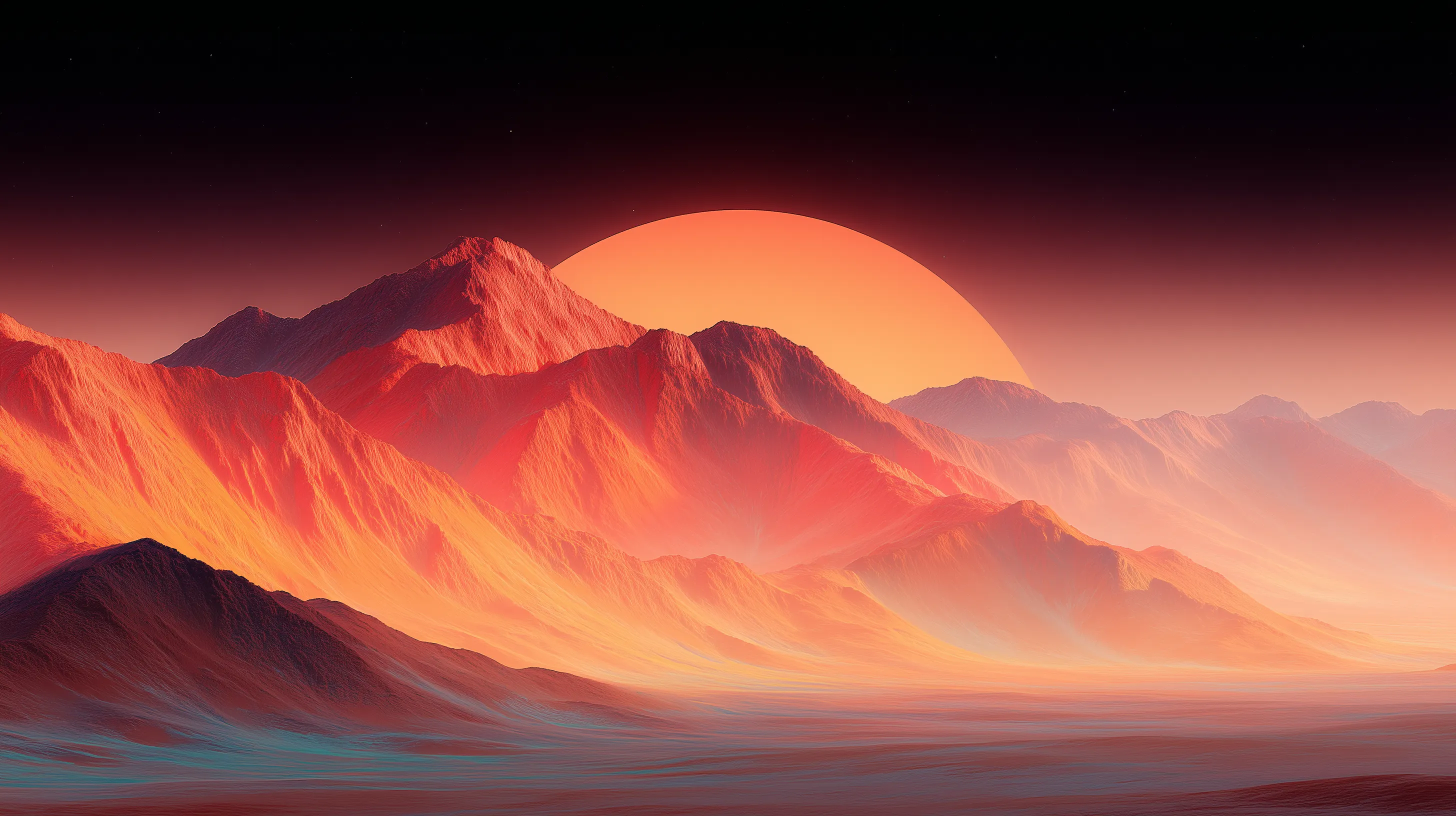 Surreal Sunset Over Crimson Mountain Range