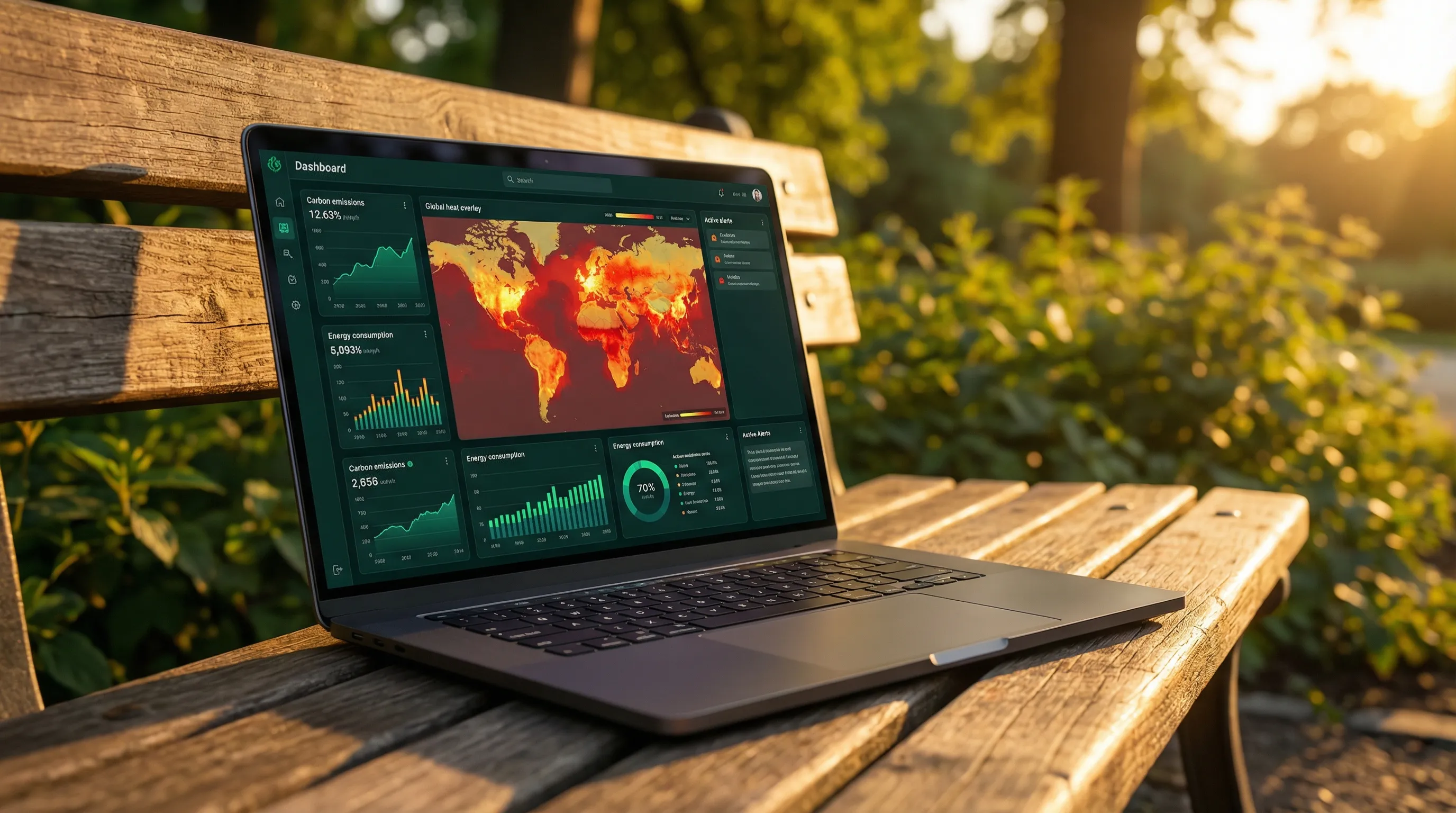 Laptop Showing Climate Data Dashboard Outdoors