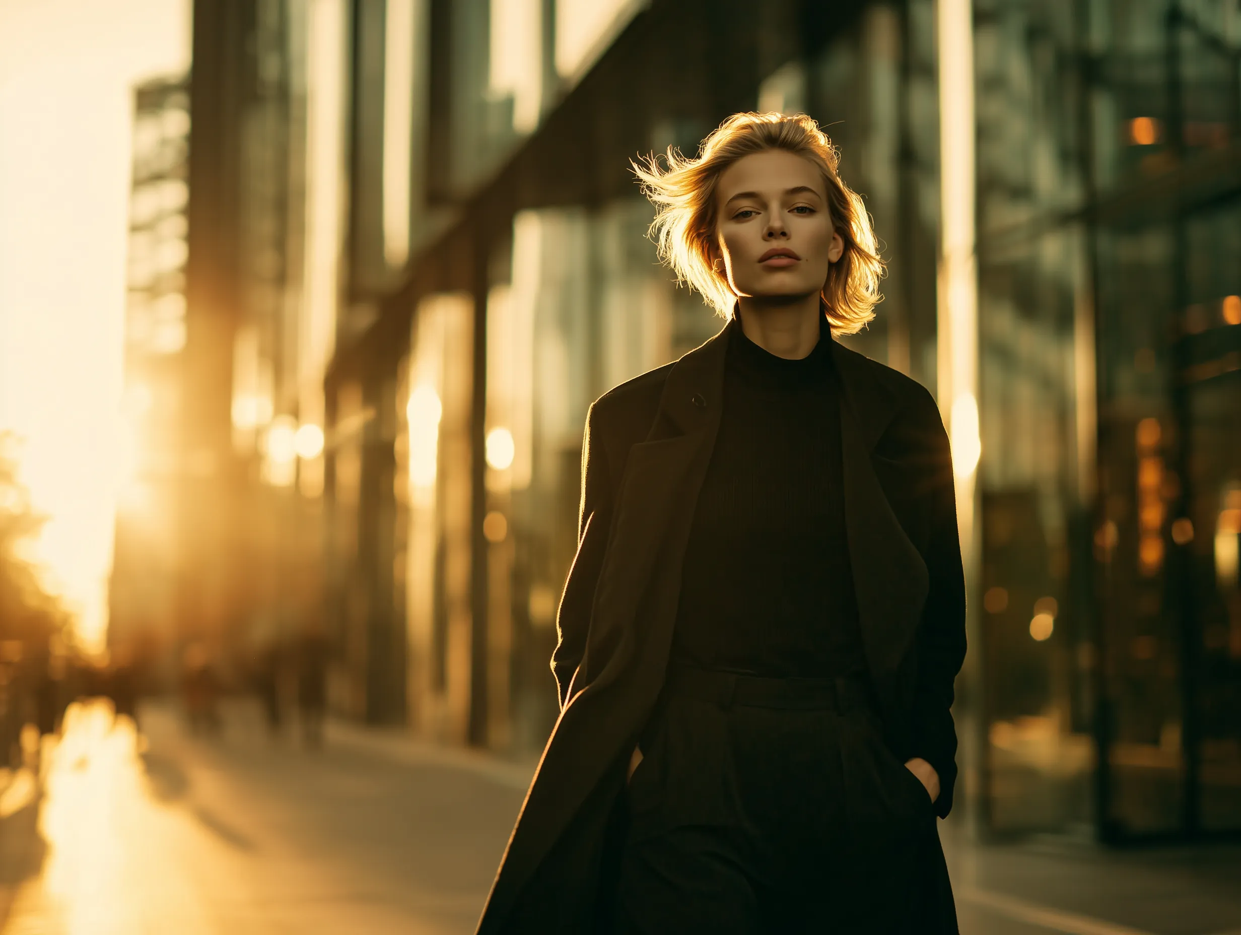 Backlit Fashion Portrait on City Street at Sunset