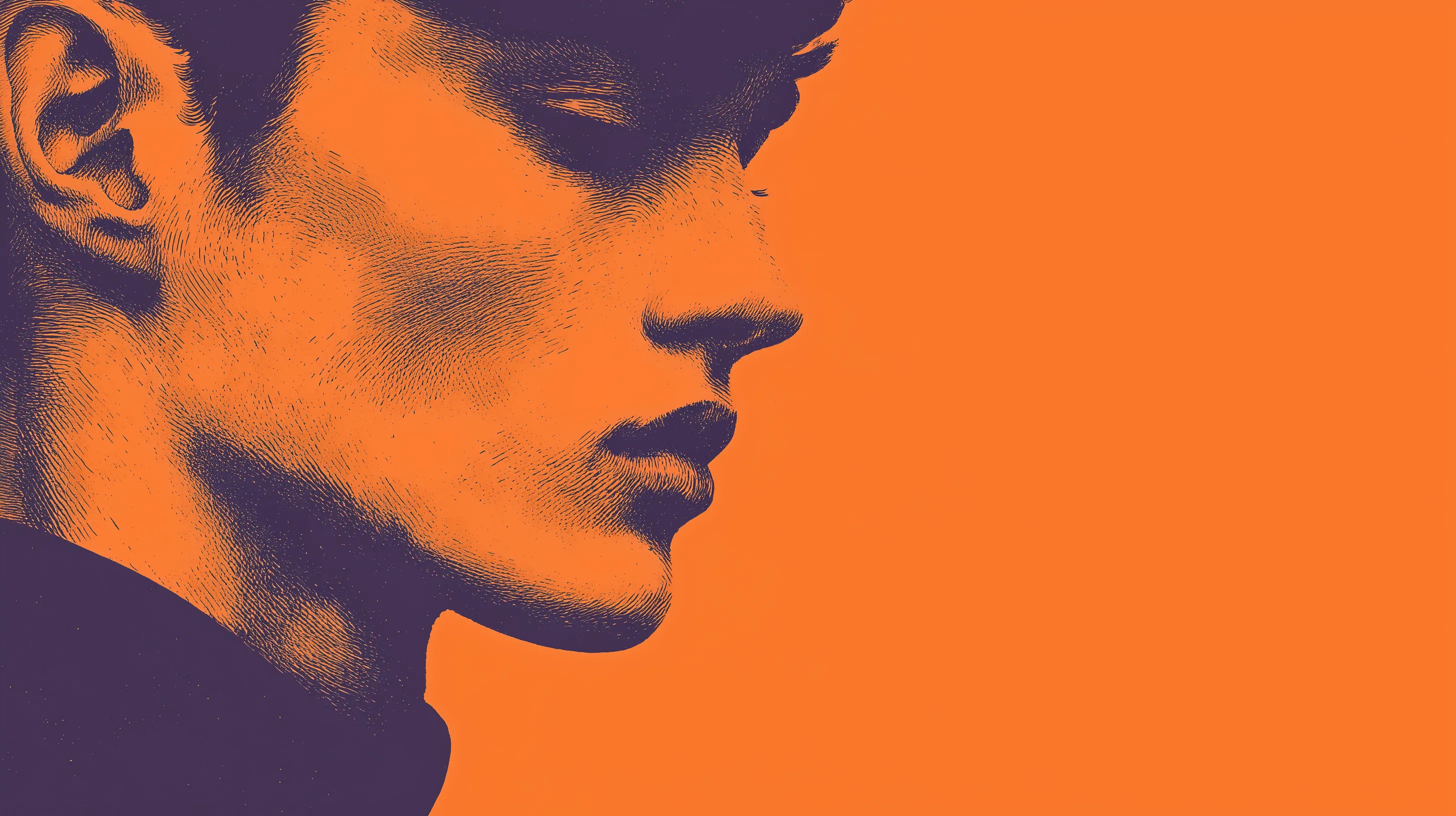 Graphic side profile portrait on orange