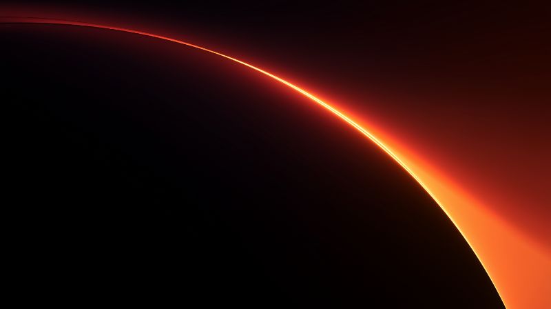 Abstract cosmic sunrise over curved horizon