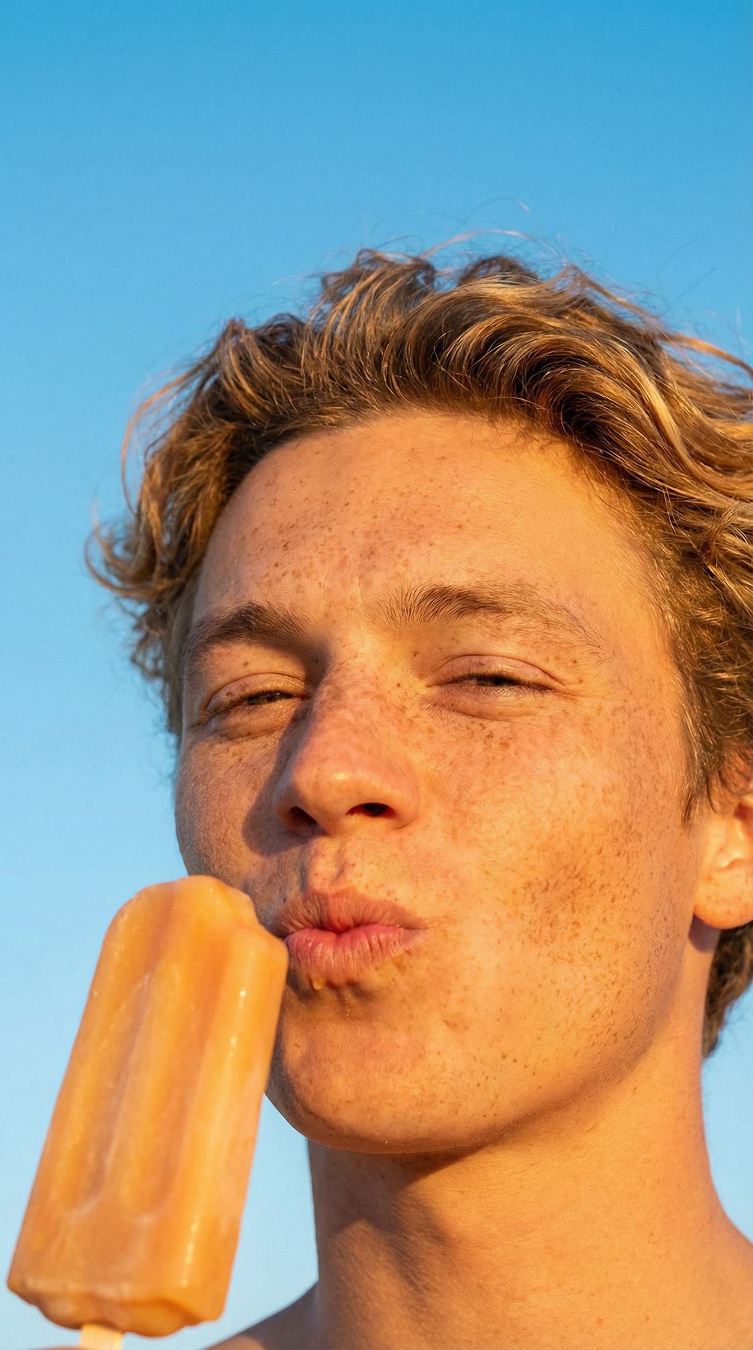 Young person enjoying popsicle at sunset