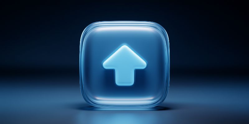 3D blue up-arrow icon on dark background