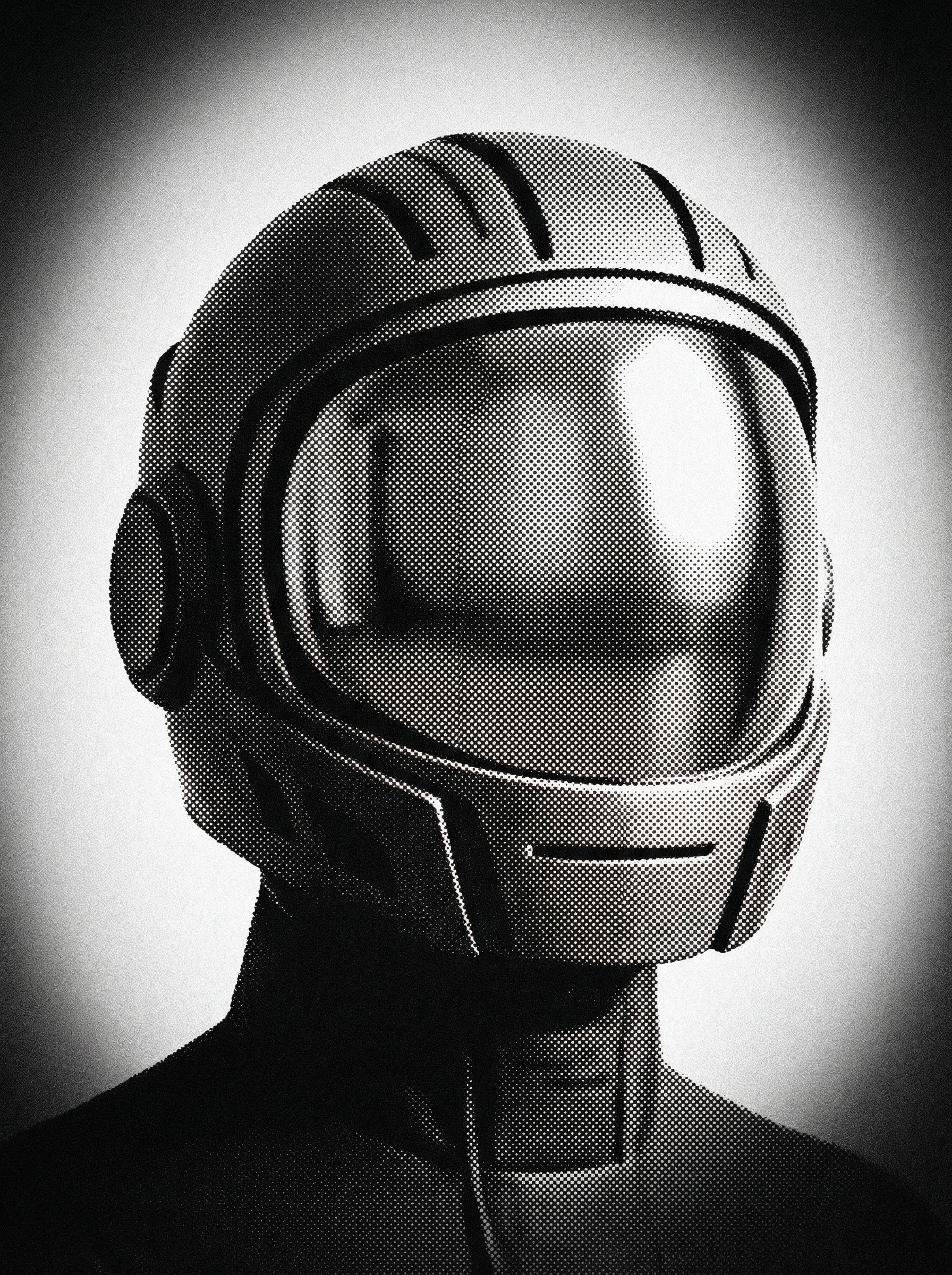 Halftone Portrait of Futuristic Helmet