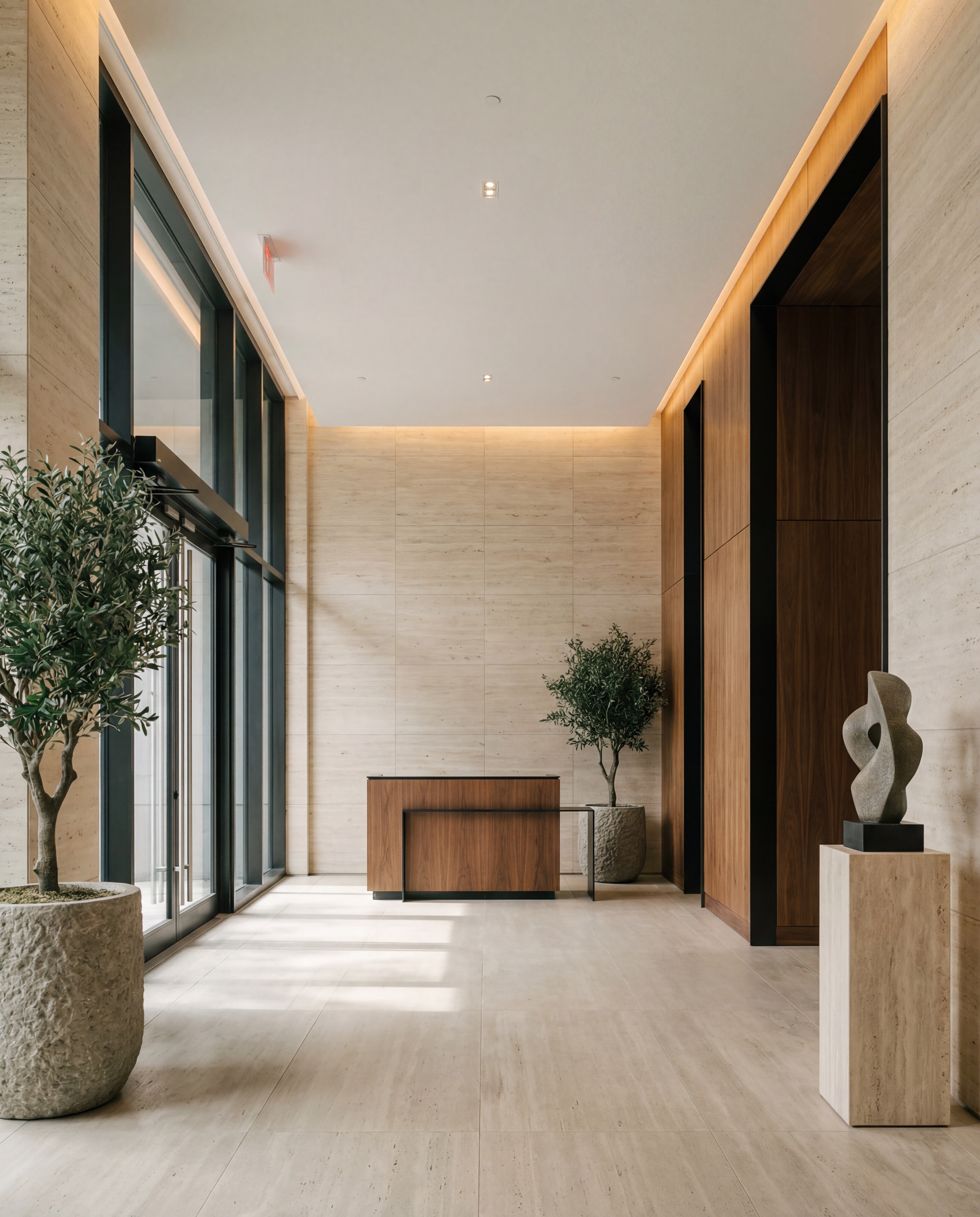 Minimalist Lobby with Wood Reception Desk