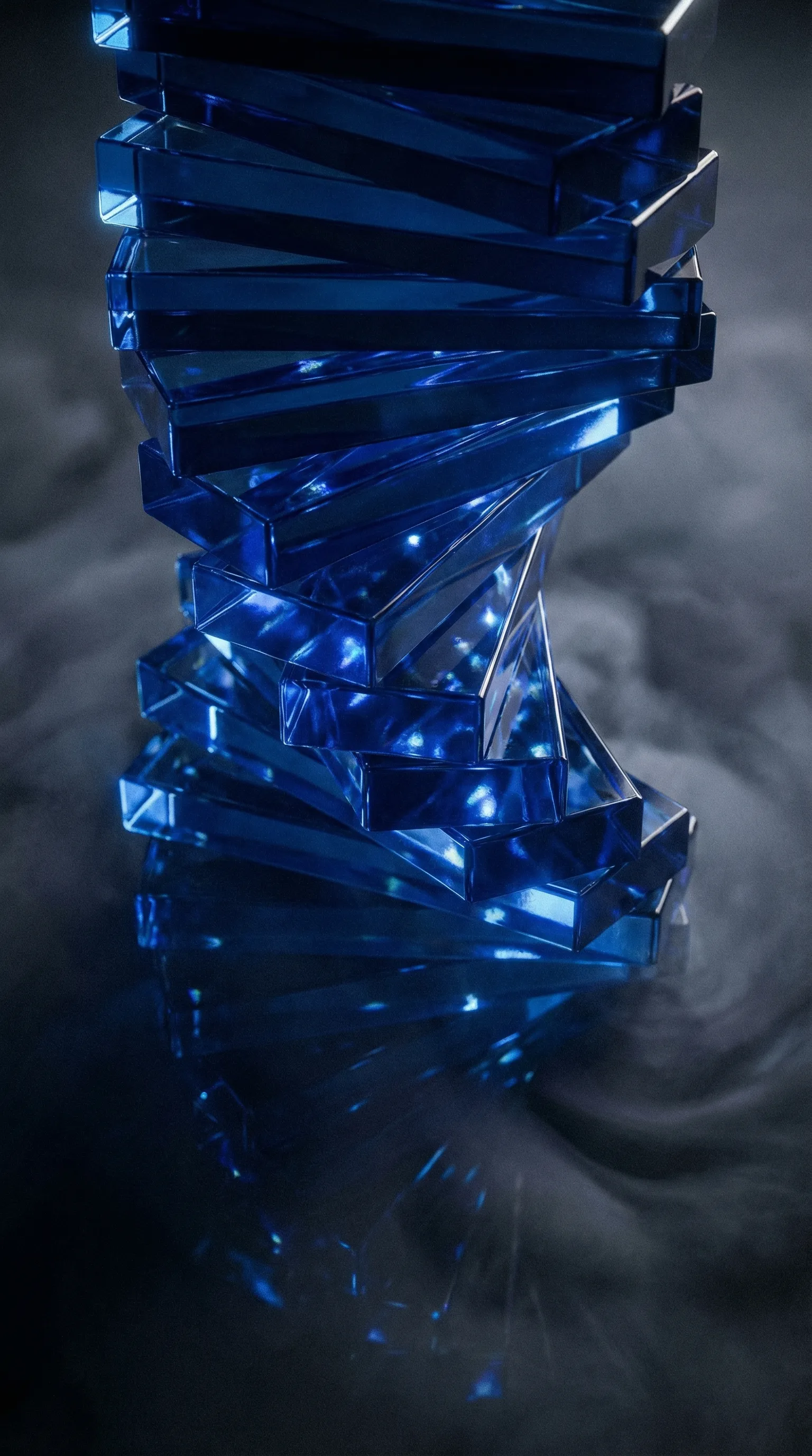Abstract Blue Glass Spiral Structure