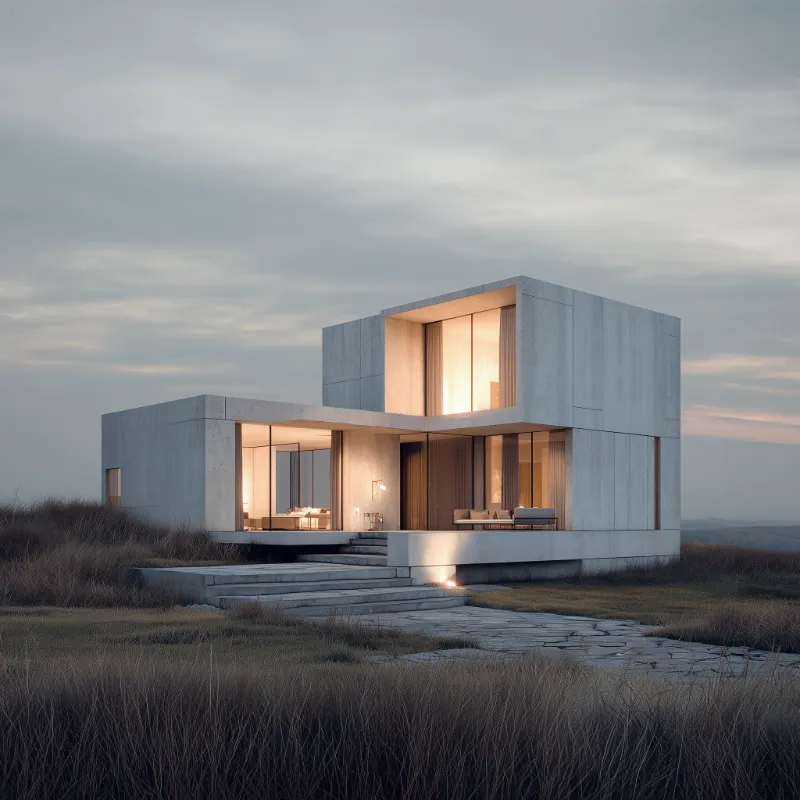 Modern concrete house at dusk