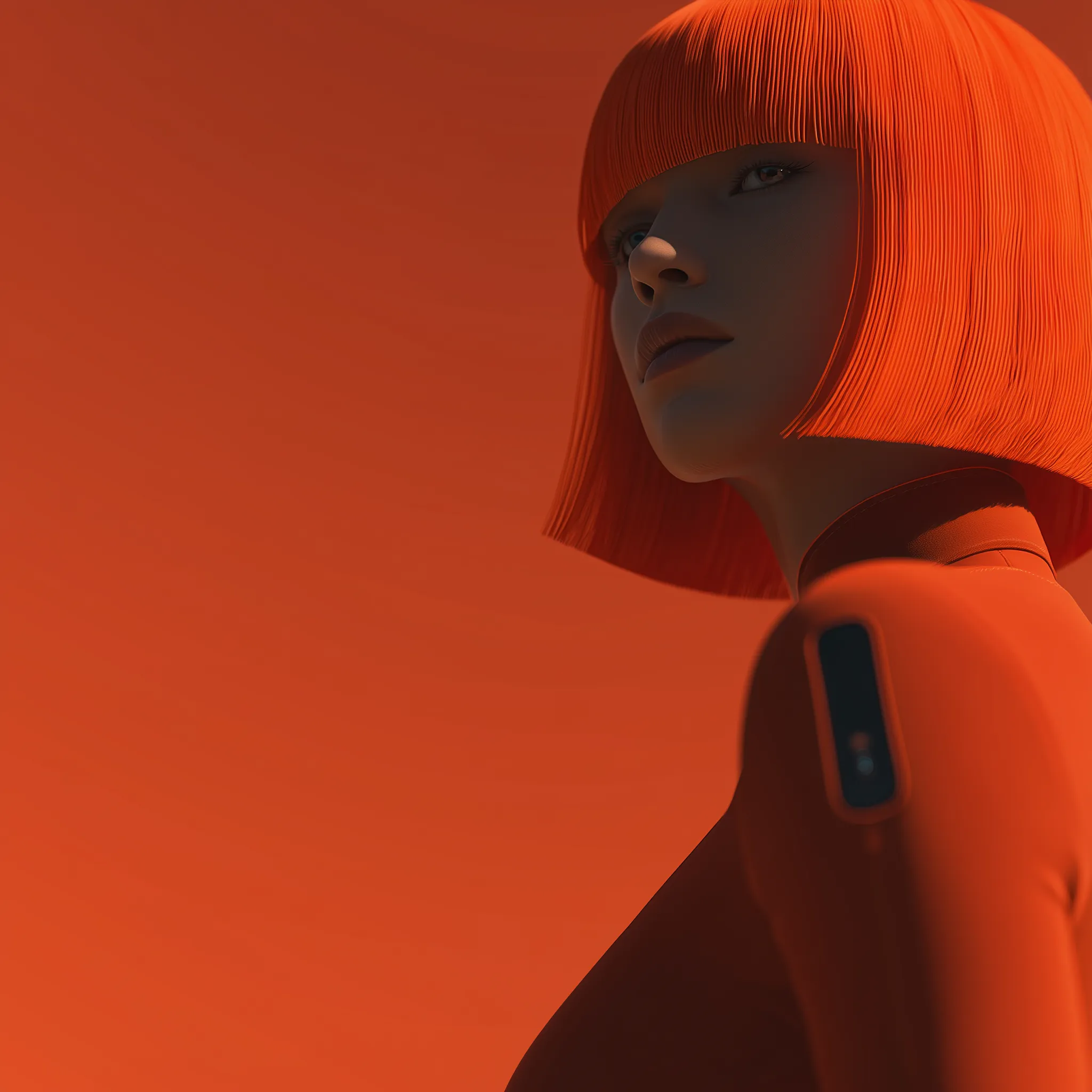 Futuristic woman with vivid orange bob