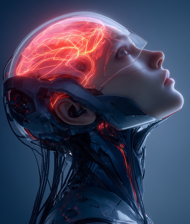 Futuristic Cyborg Profile with Illuminated Brain