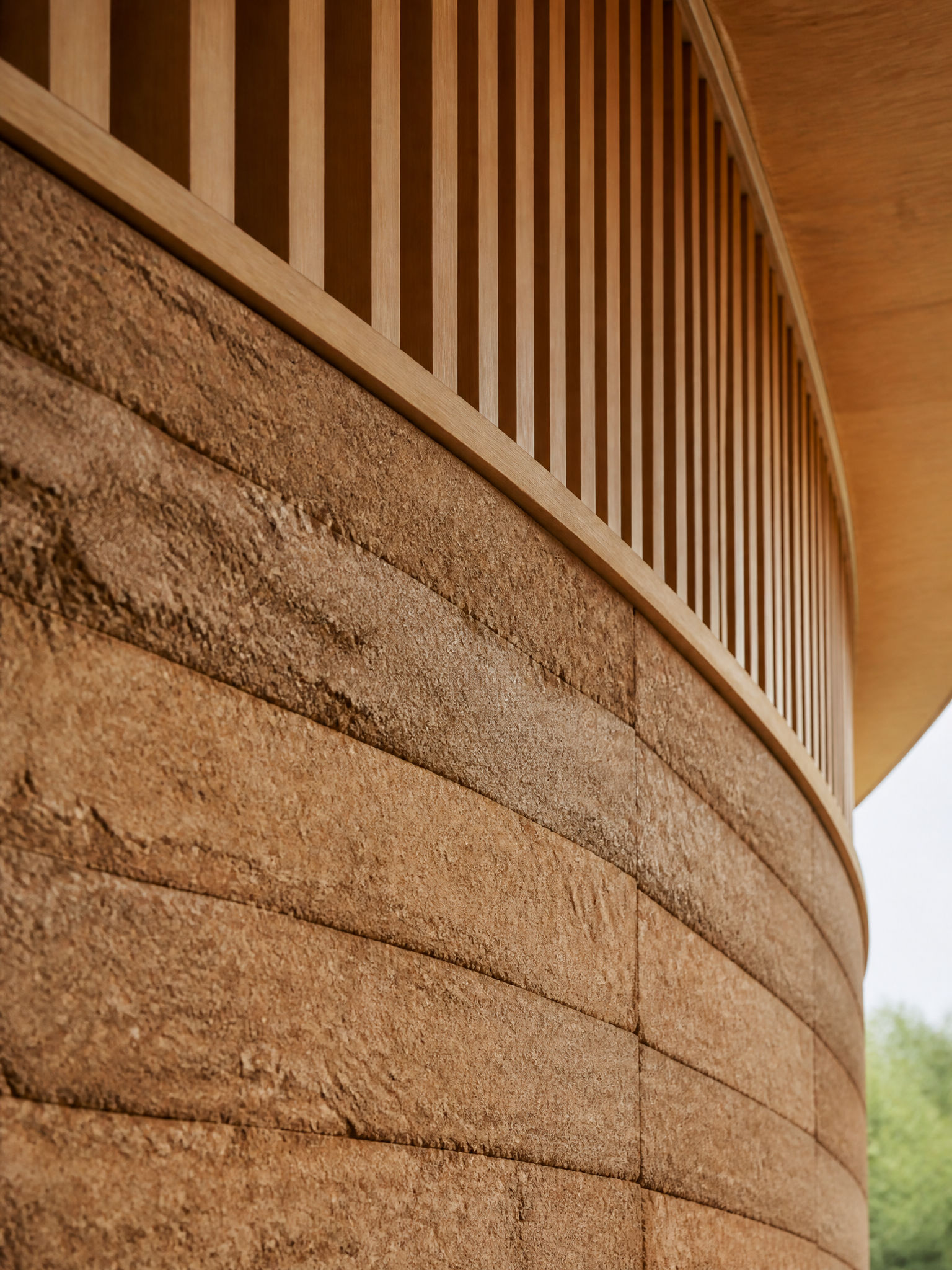 Modern Curved Rammed Earth Wall Detail