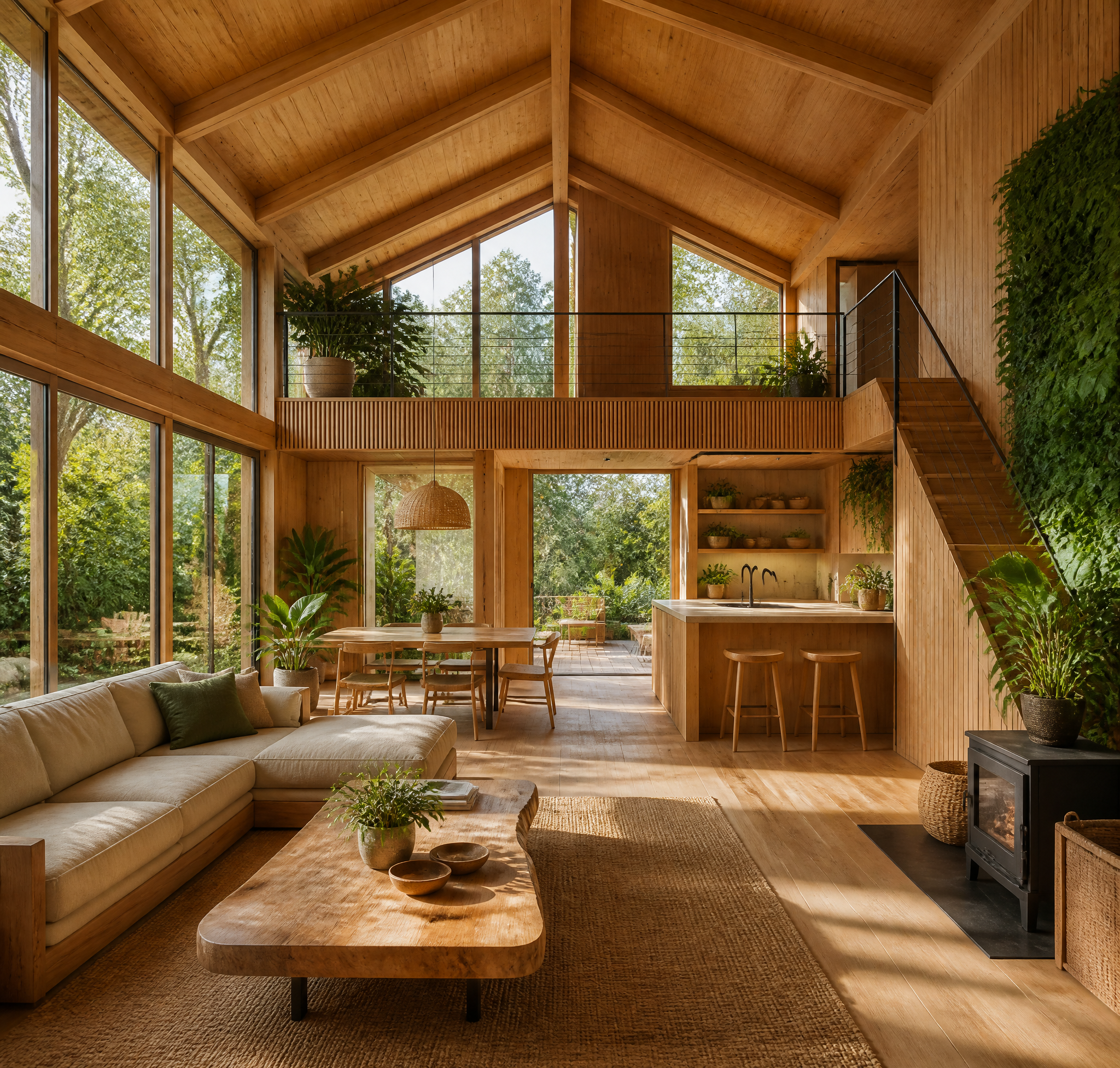 Sustainable Modern Wooden Cabin Interior