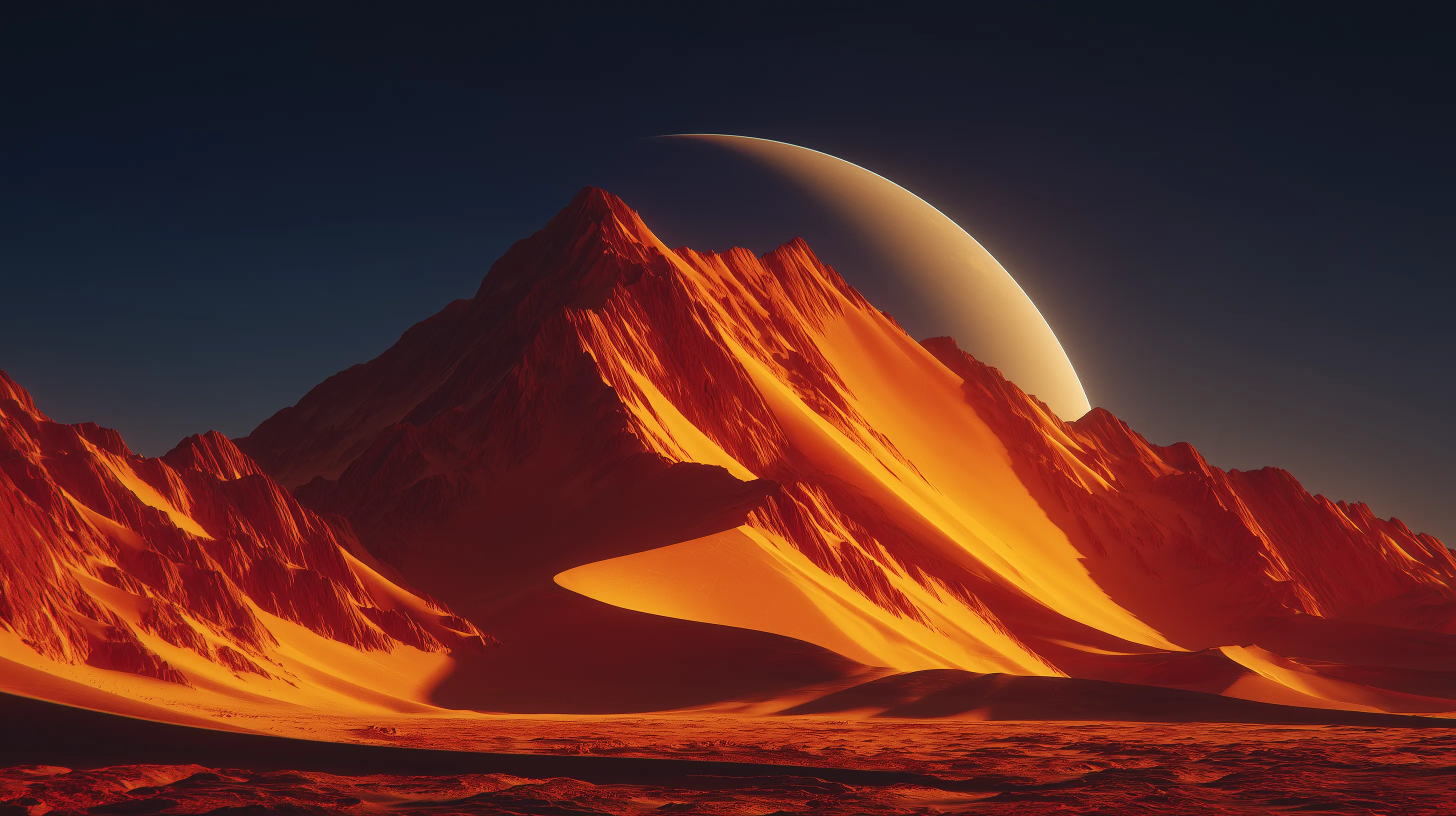 Alien Desert Mountains Under a Giant Planet