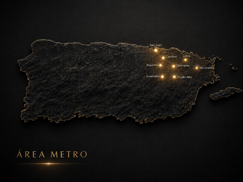 Mapa de cobertura de Autocerrajería SOS en el área metro de Puerto Rico