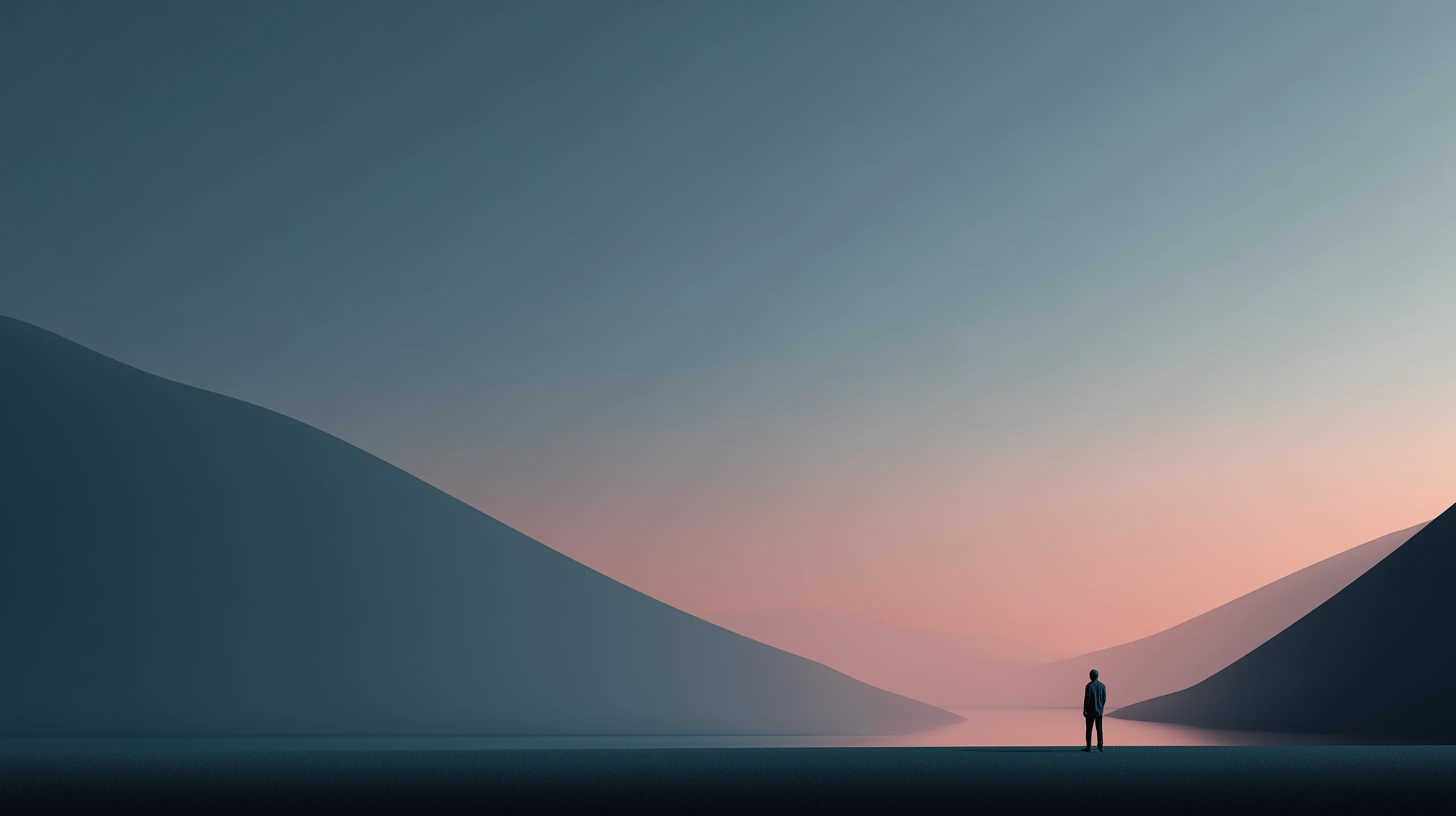 Solitary Figure in Minimalist Mountain Landscape