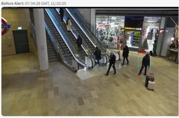 Surveillance feed of escalator area before incident