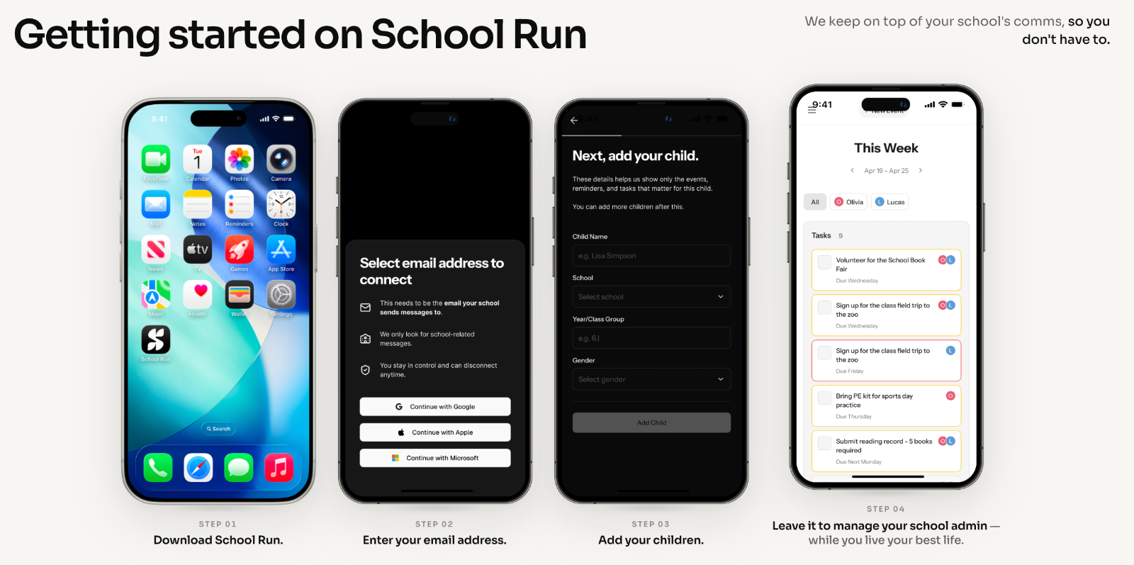 School Run App Onboarding Process Flow
