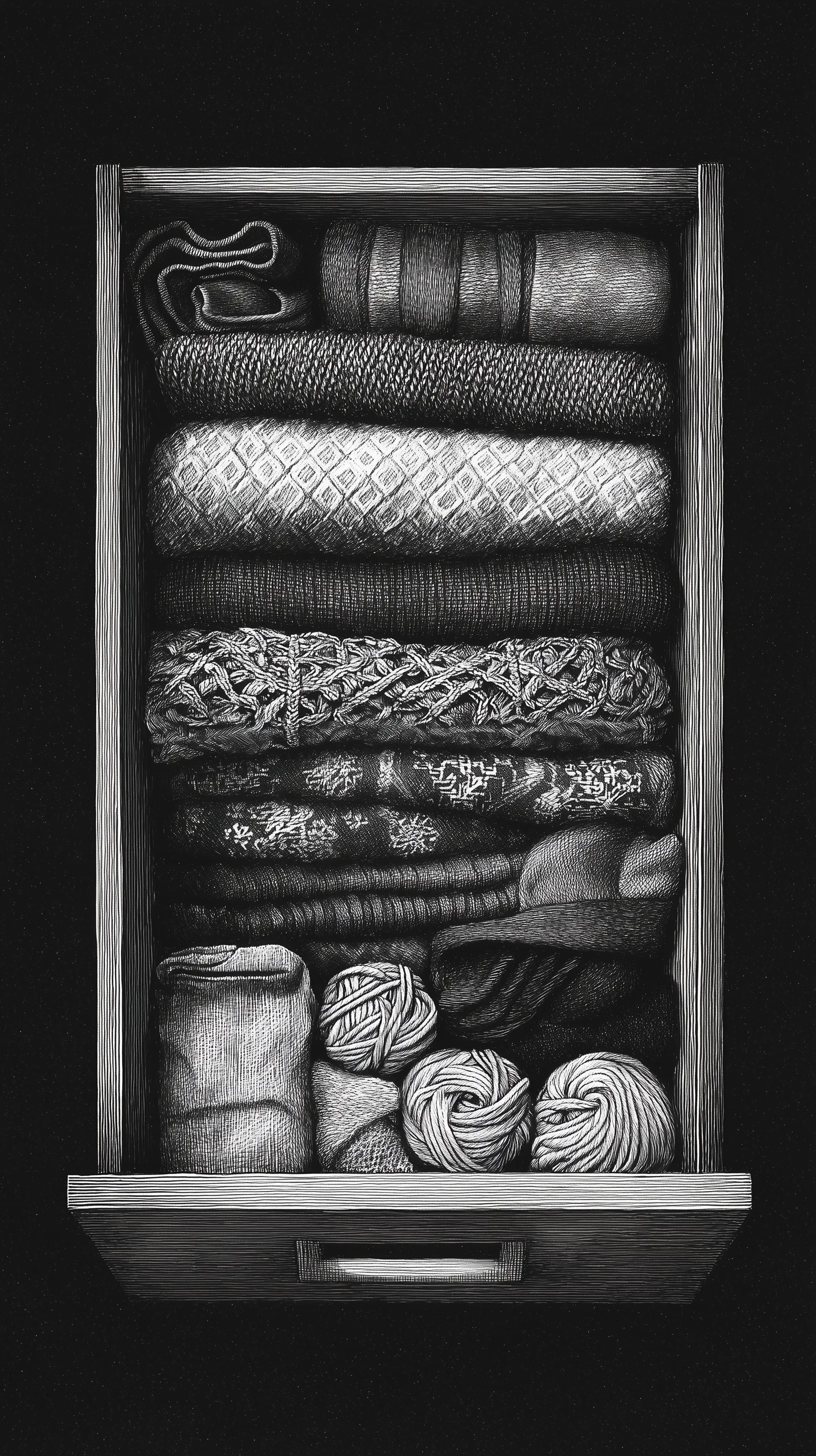 Hand-Drawn Illustration of a Textiles Drawer
