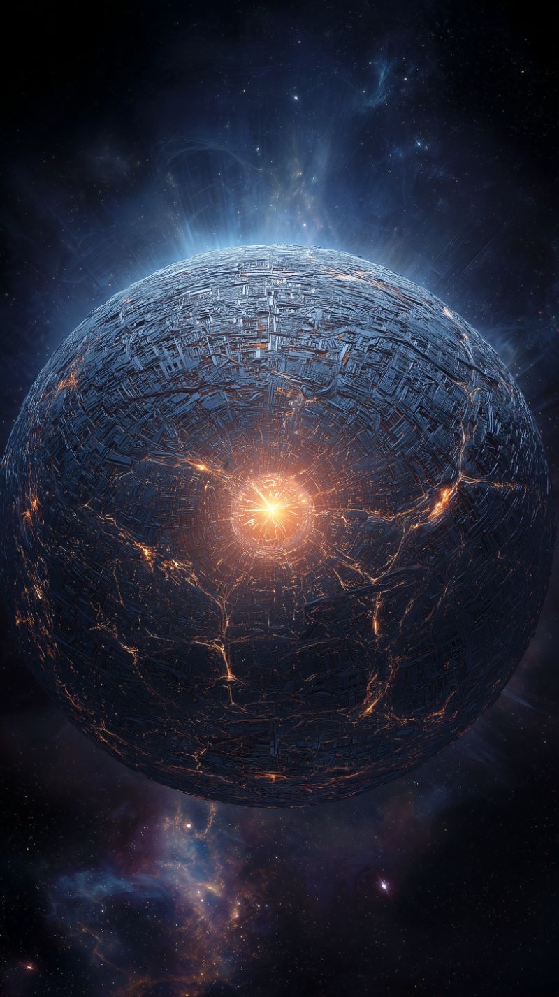 Gigantic Dyson Sphere with Fiery Core in Deep Space