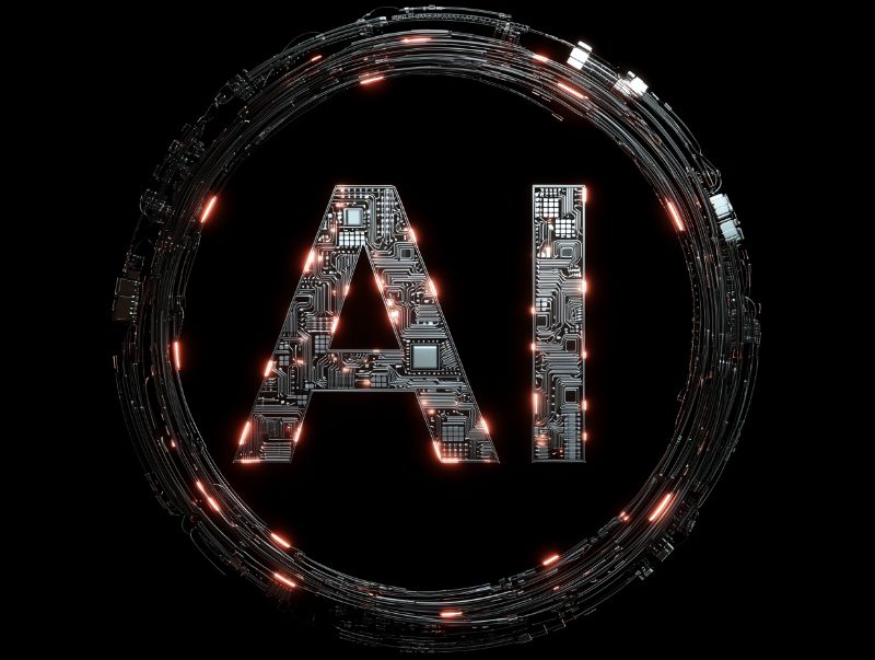 Futuristic Circuit Board AI Logo with Glowing Ring