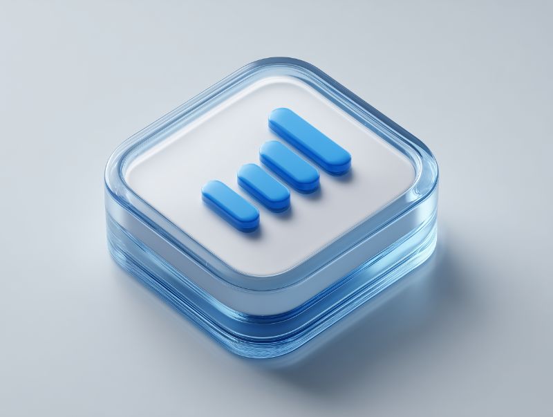 3D Glass Icon with Blue Analytics Bars