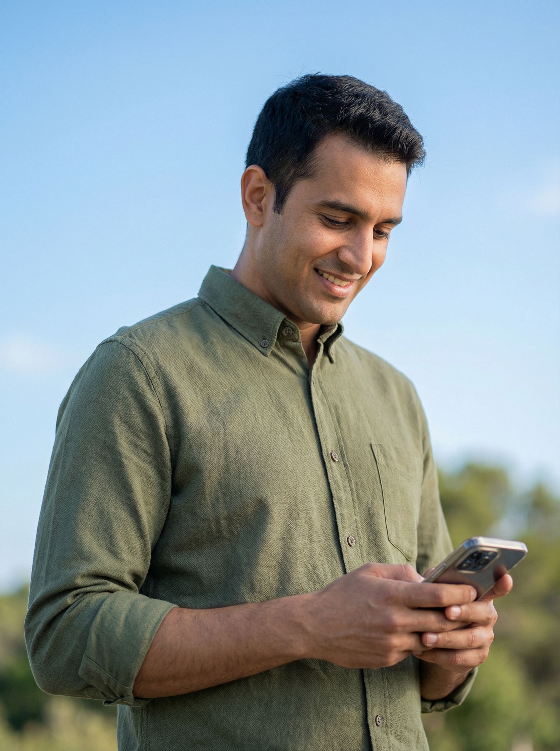 Man using smartphone outdoors