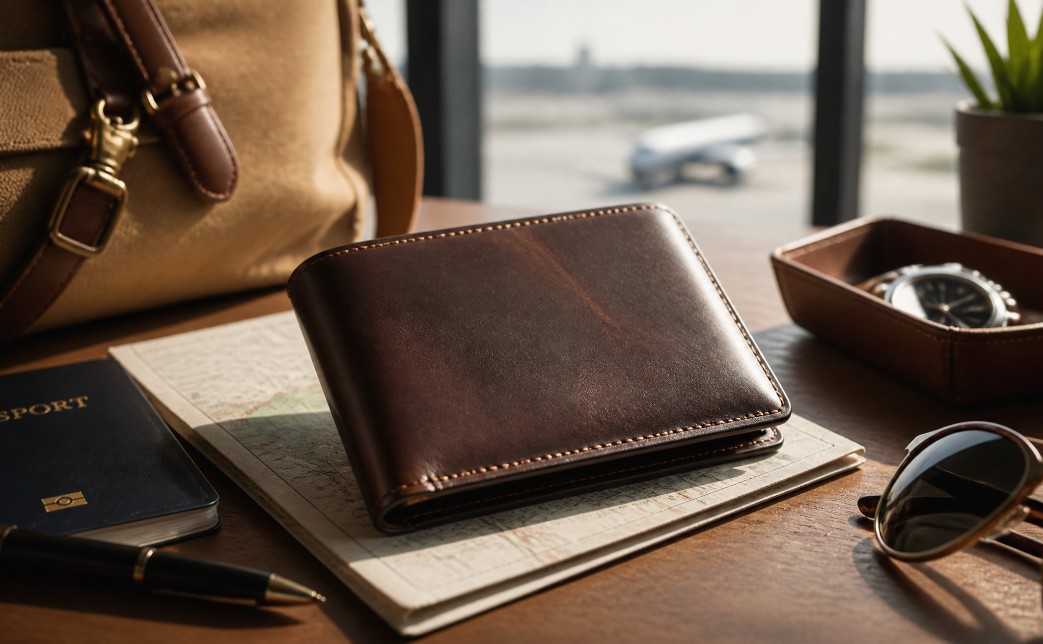 Leather wallet travel lifestyle