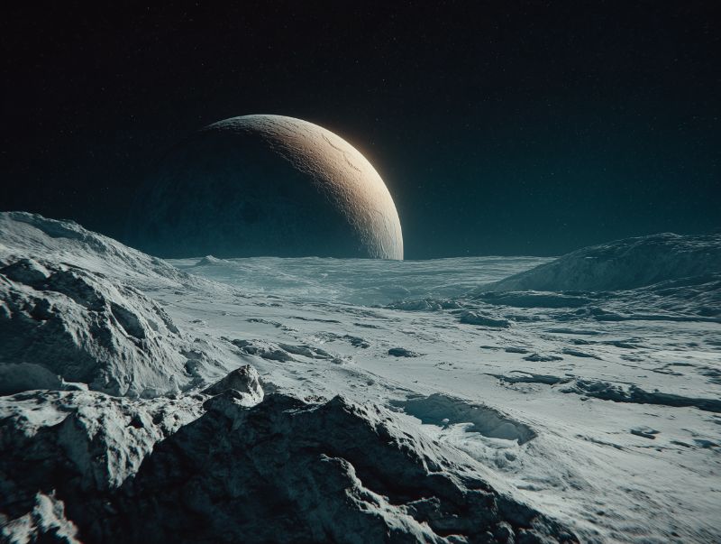 Alien Moon Landscape with Distant Planet