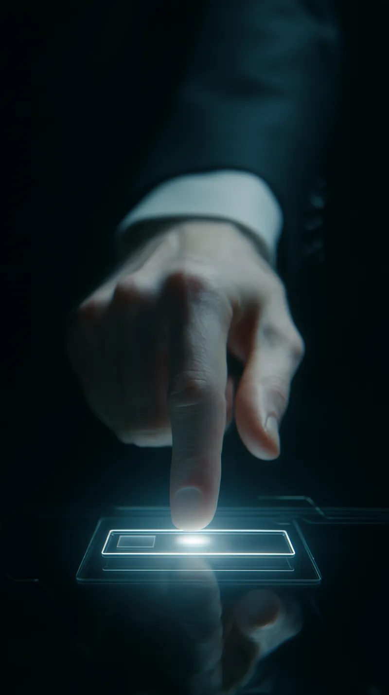 Business Hand Pressing Futuristic Virtual Button