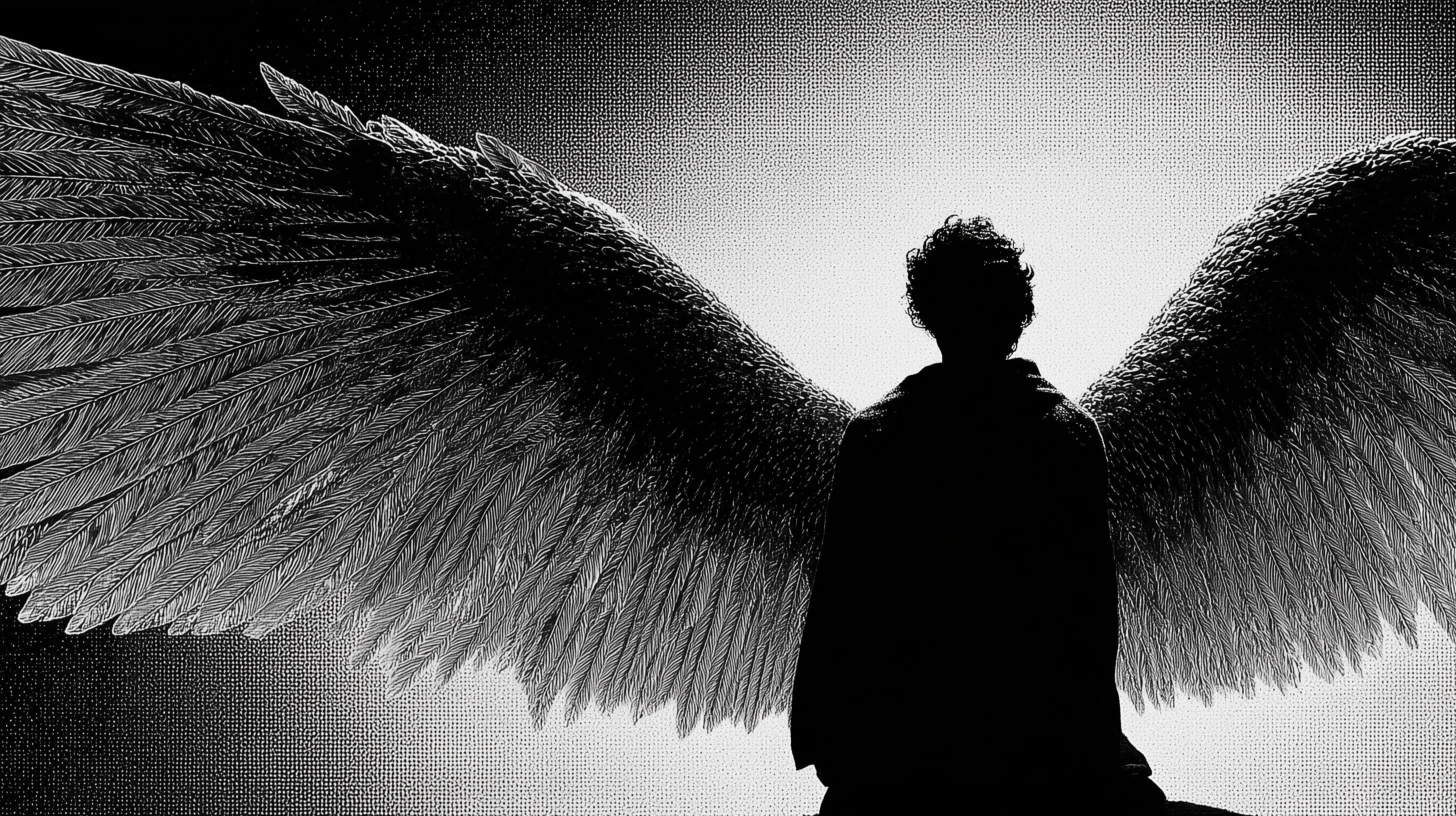 Monochrome Silhouette of an Angelic Figure