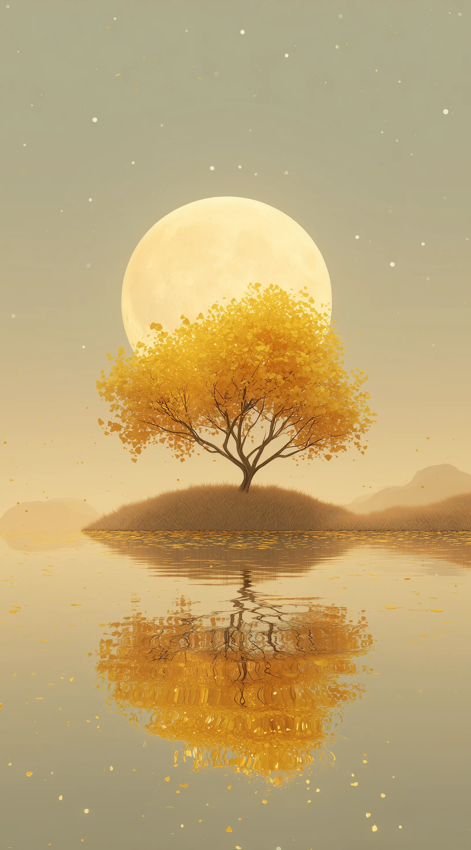 Golden Tree Island Under Full Moon Reflection