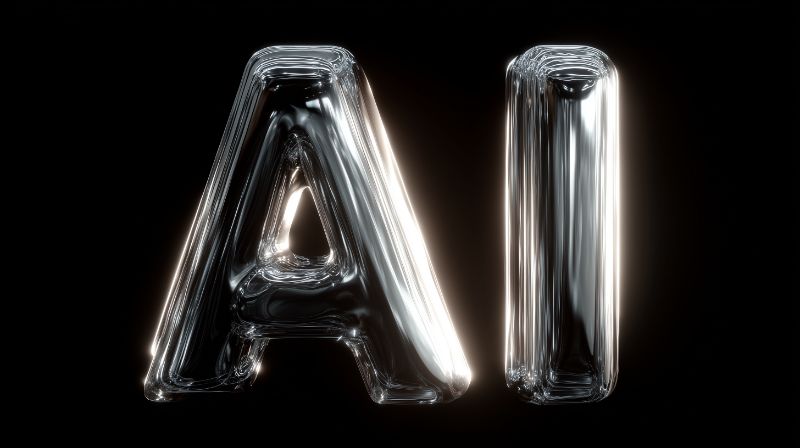 Glossy Glass 3D 'AI' Letters on Black Background