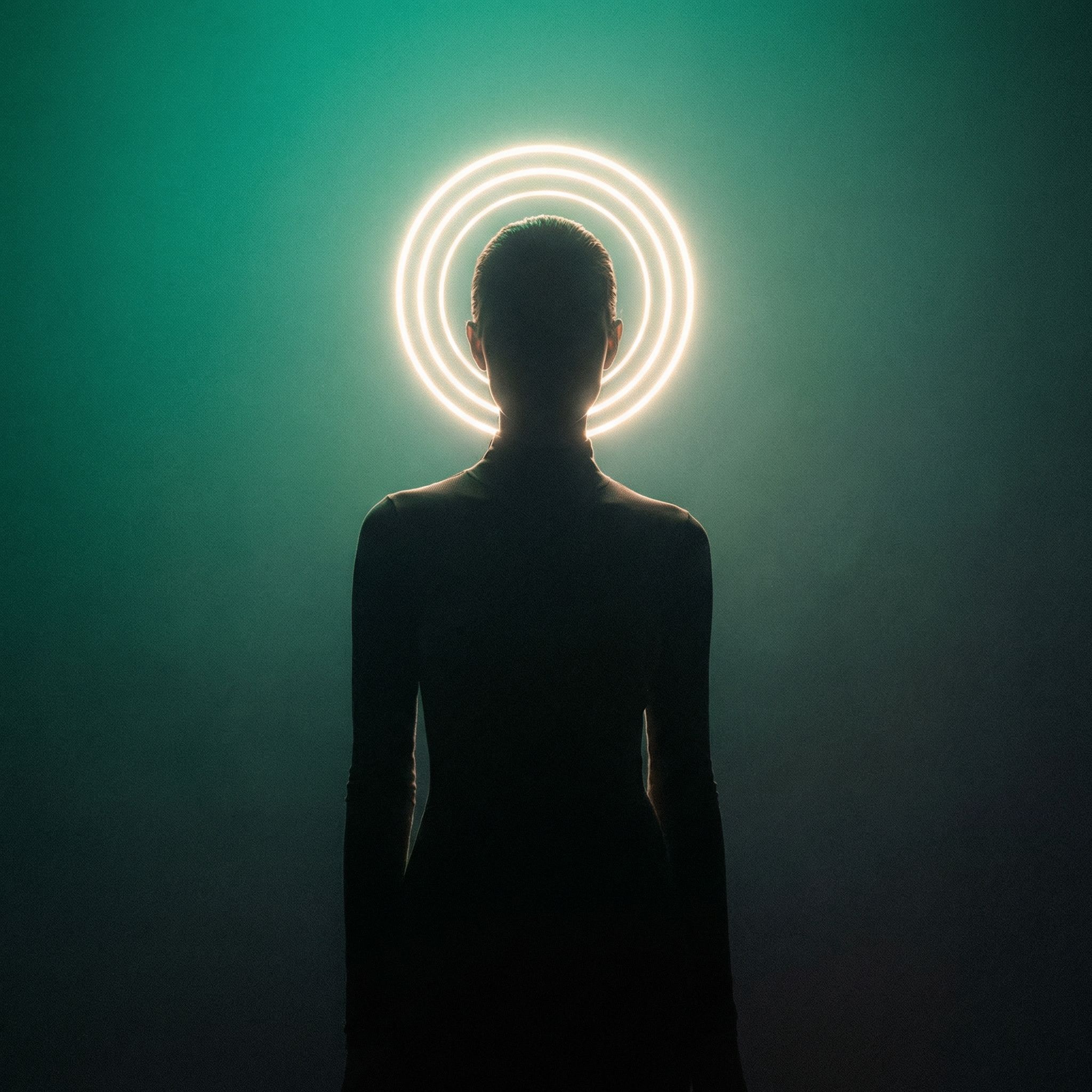 Silhouette with Neon Halo Rings