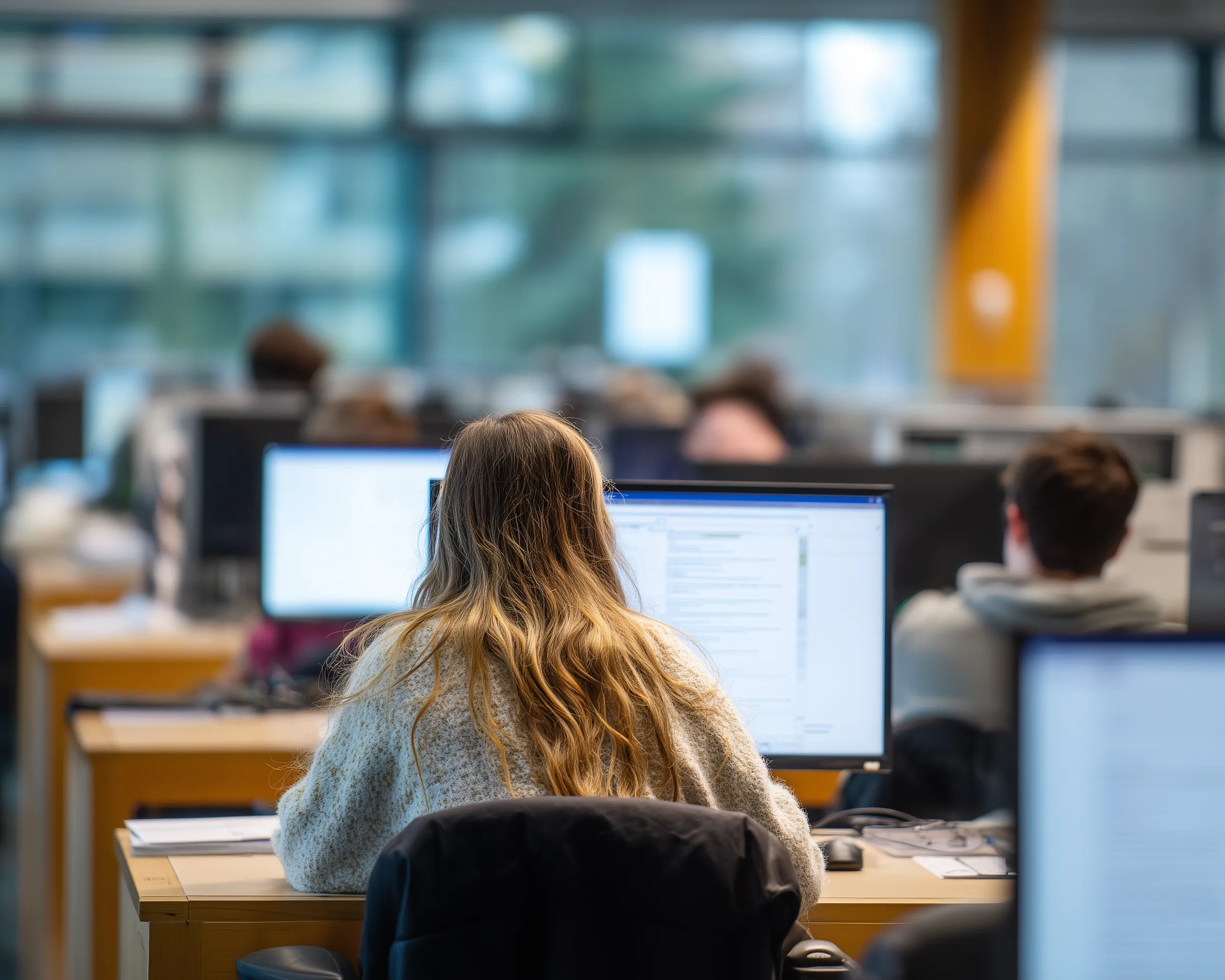 Student working at computer in lab