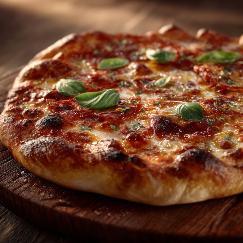 Rustic Pepperoni Pizza with Fresh Basil