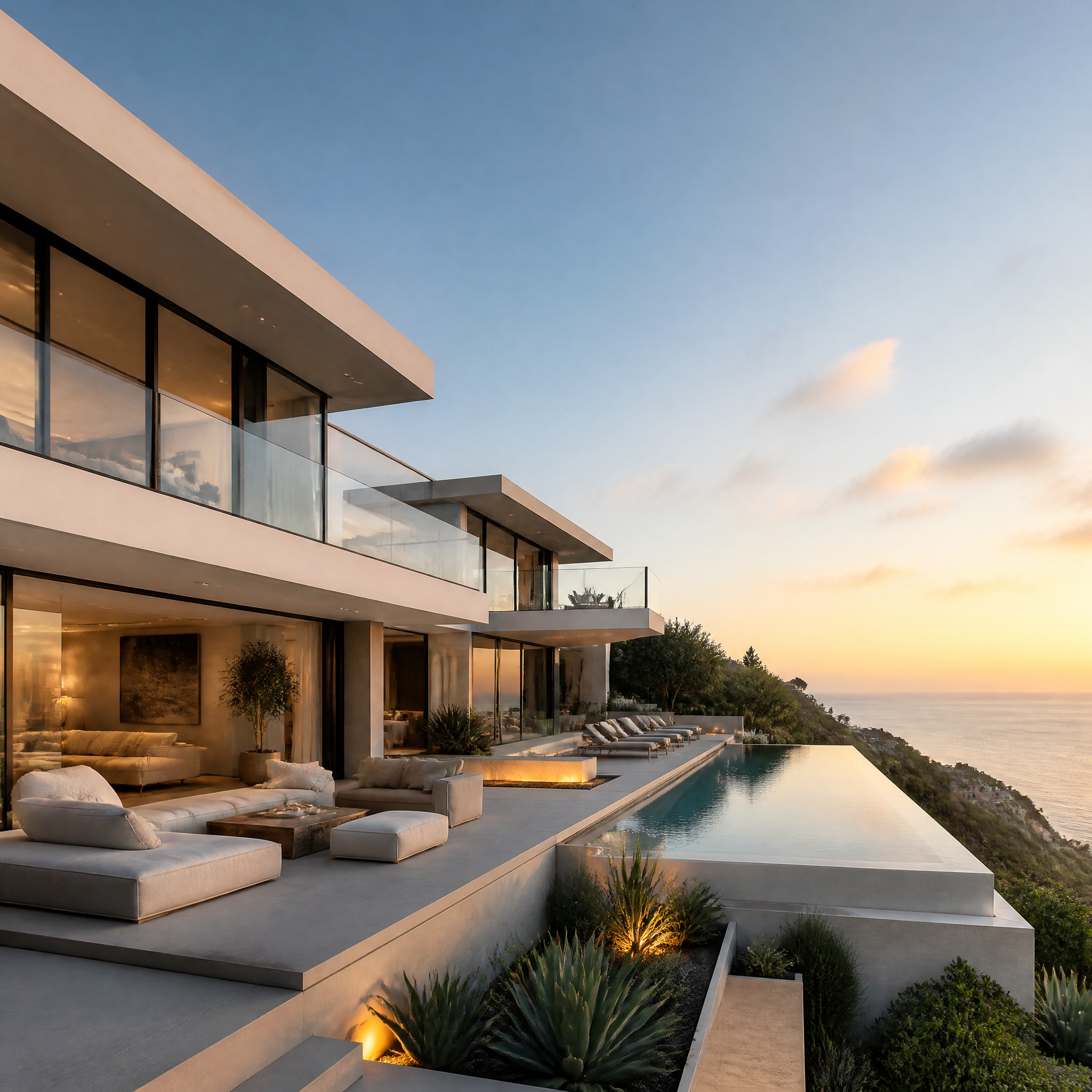 Luxury Modern Villa with Infinity Pool at Sunset