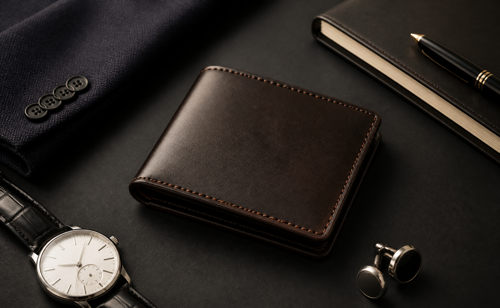 Business accessories with leather wallet